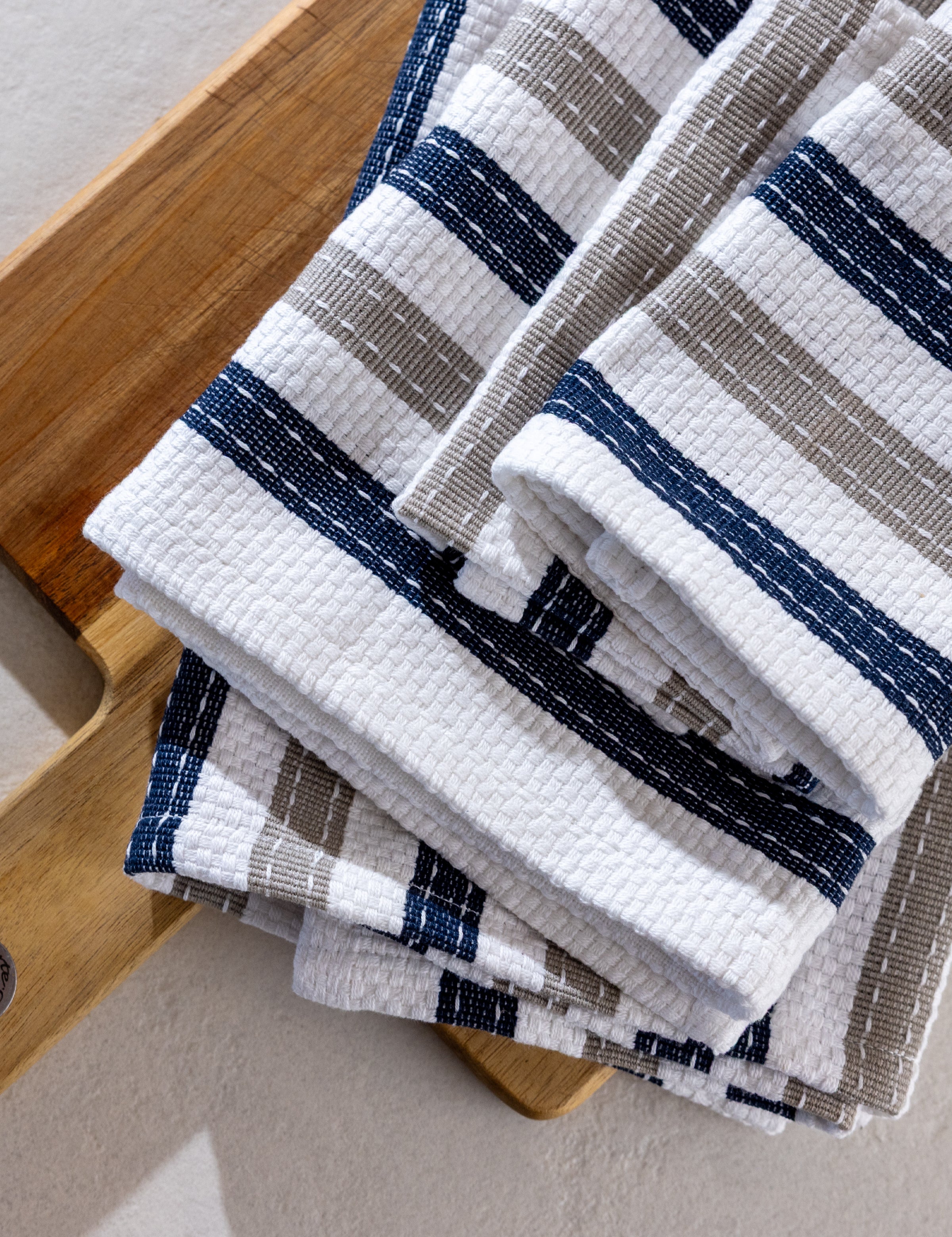WC Stripe Washcloth Set of 2 | Natural / Navy-2