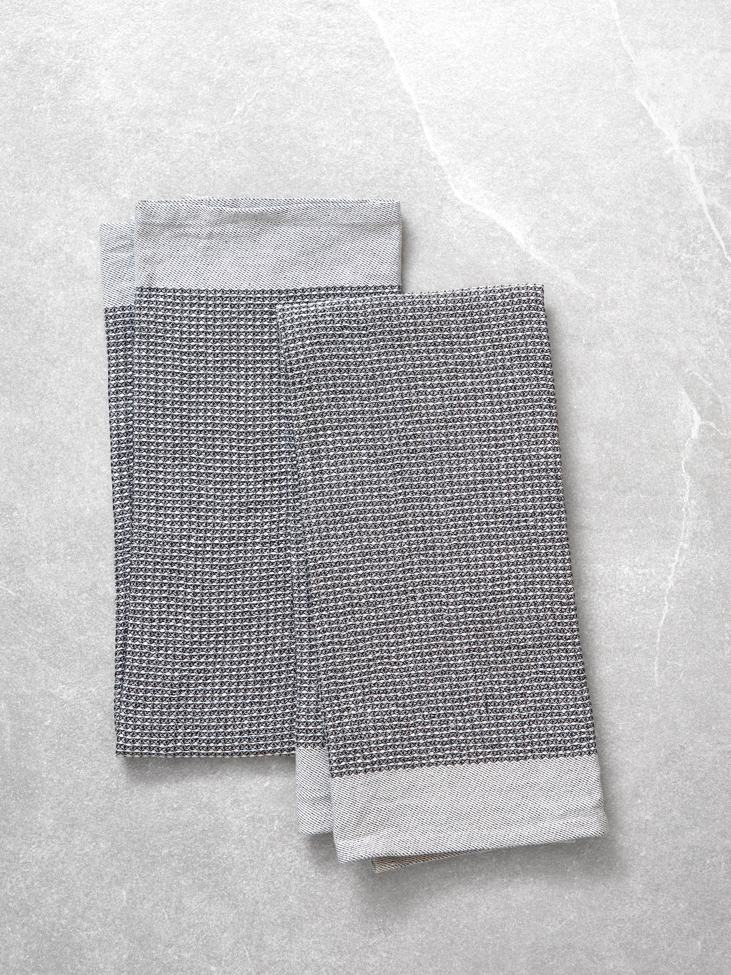 Organic Cotton Waffle Tea Towel Set of 2 | Black White-1