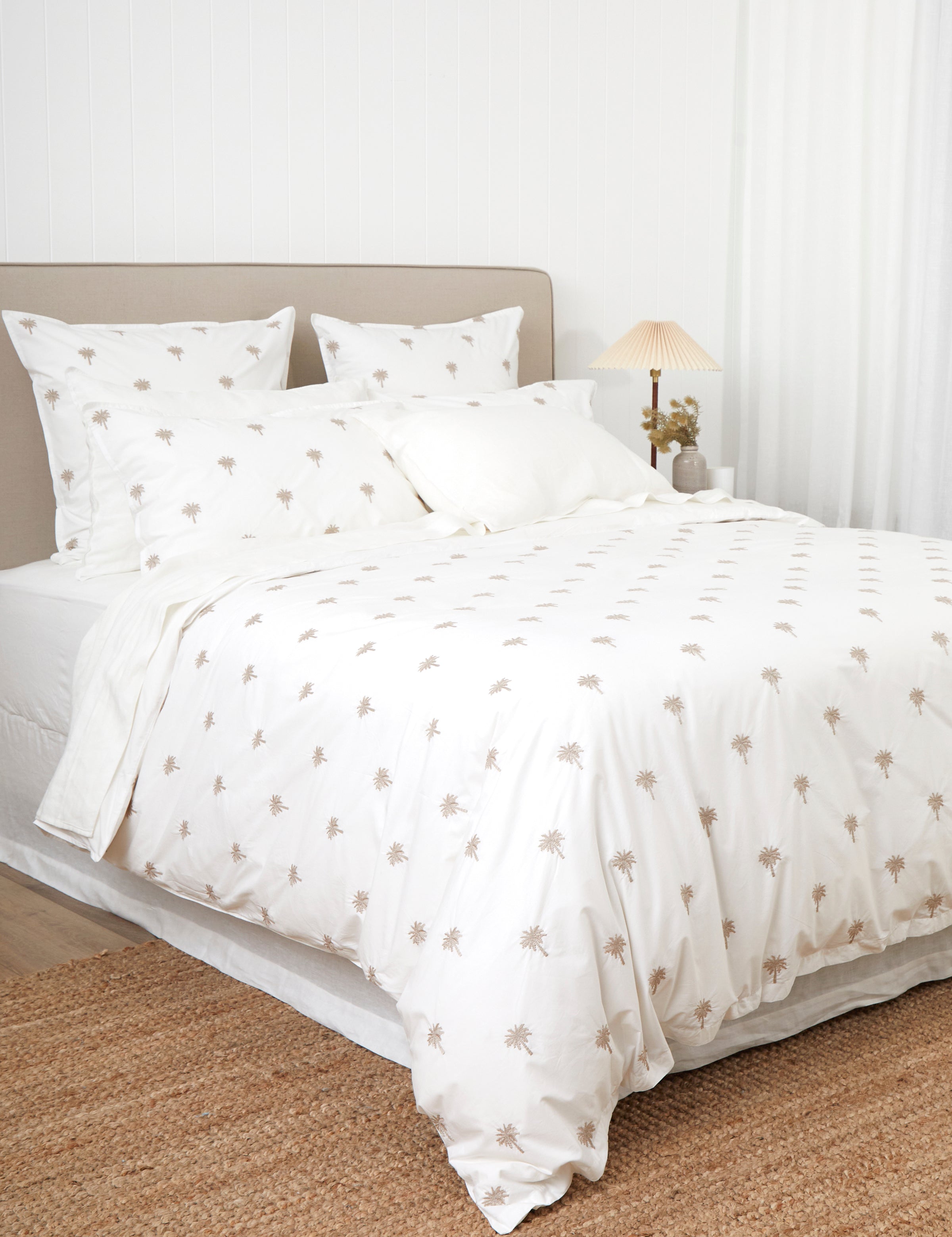 Palm Island Embroidered Duvet Cover Set | Taupe White-3
