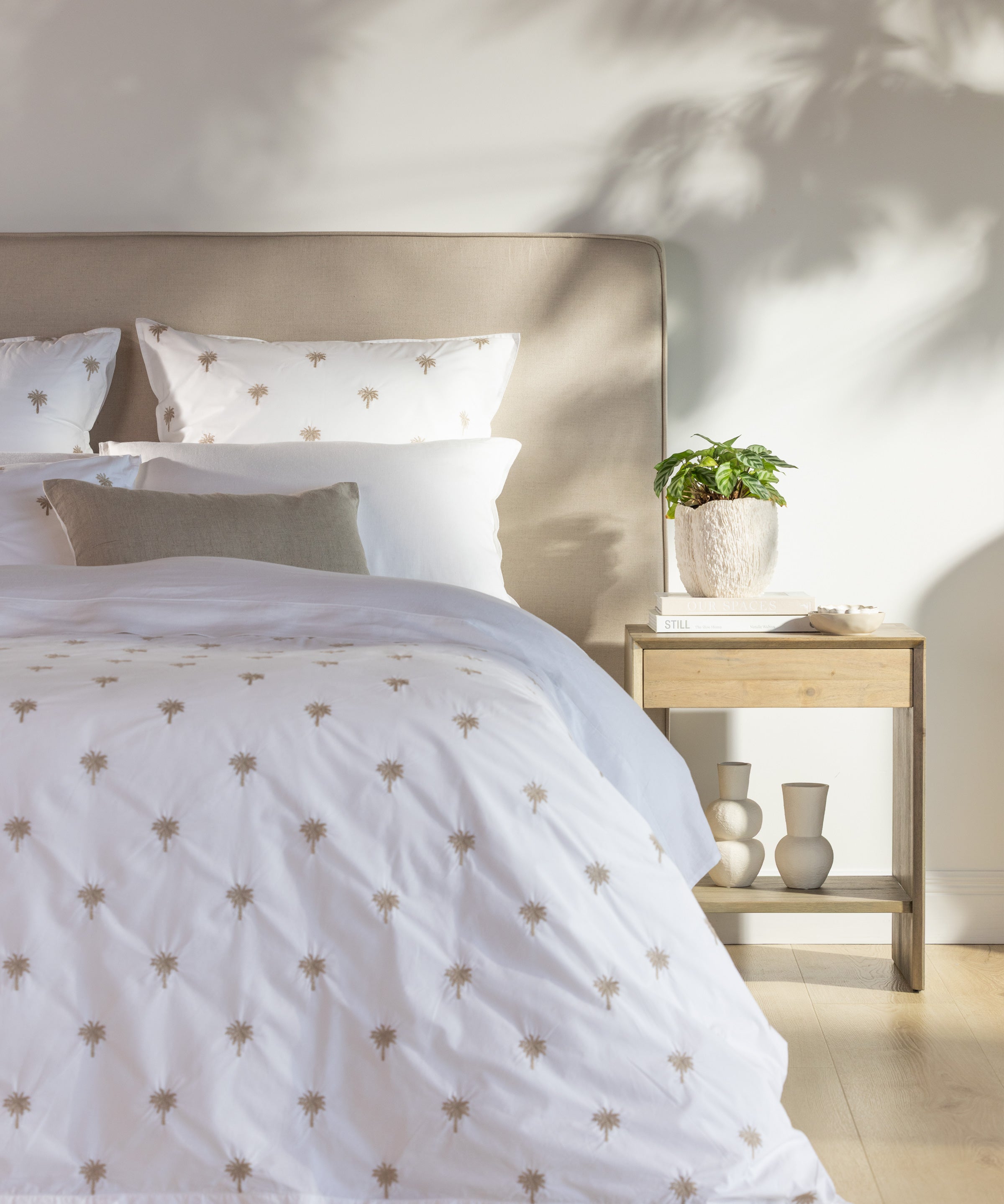 Palm Island Embroidered Duvet Cover Set | Taupe White-5