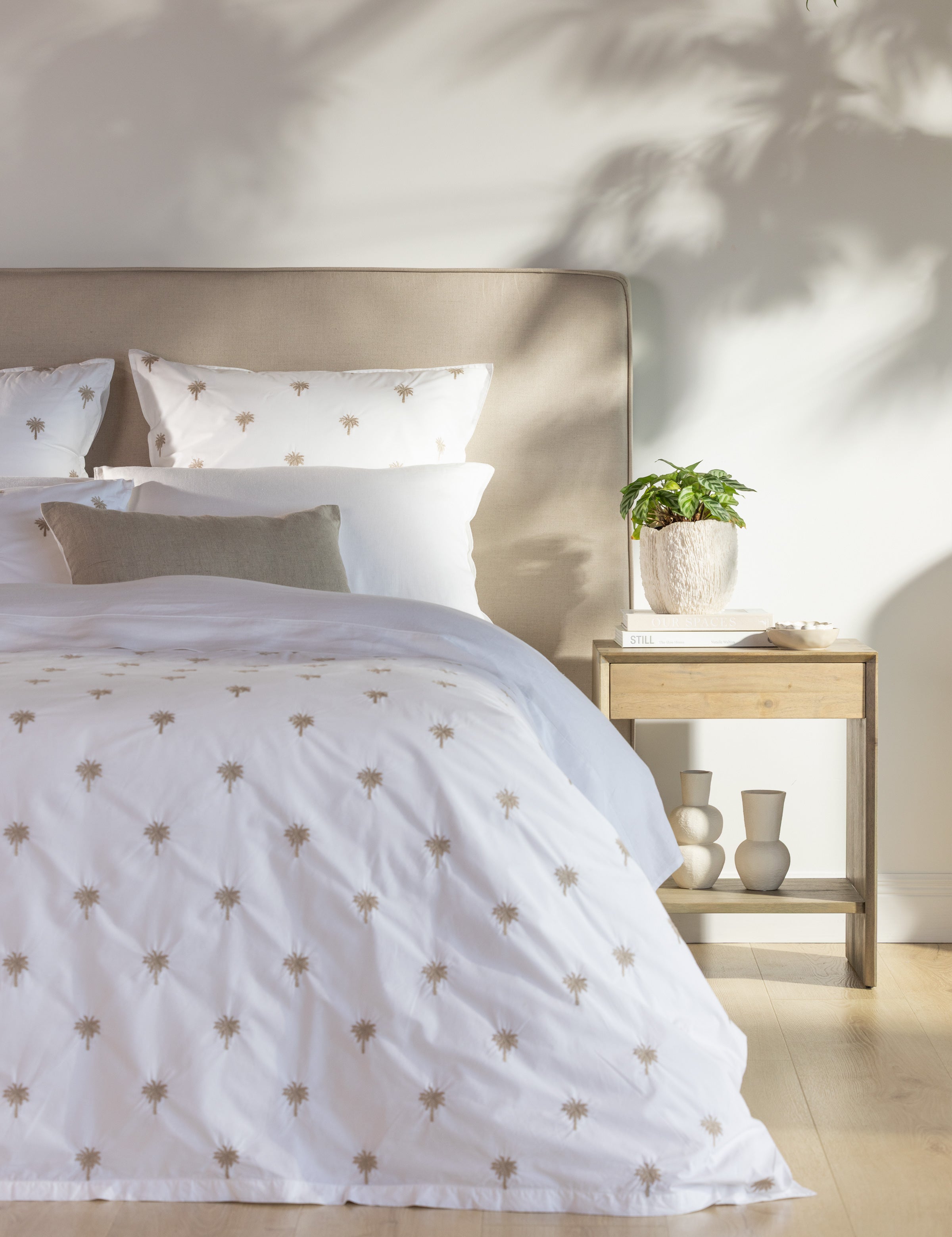 Palm Island Embroidered Duvet Cover Set | Taupe White-5