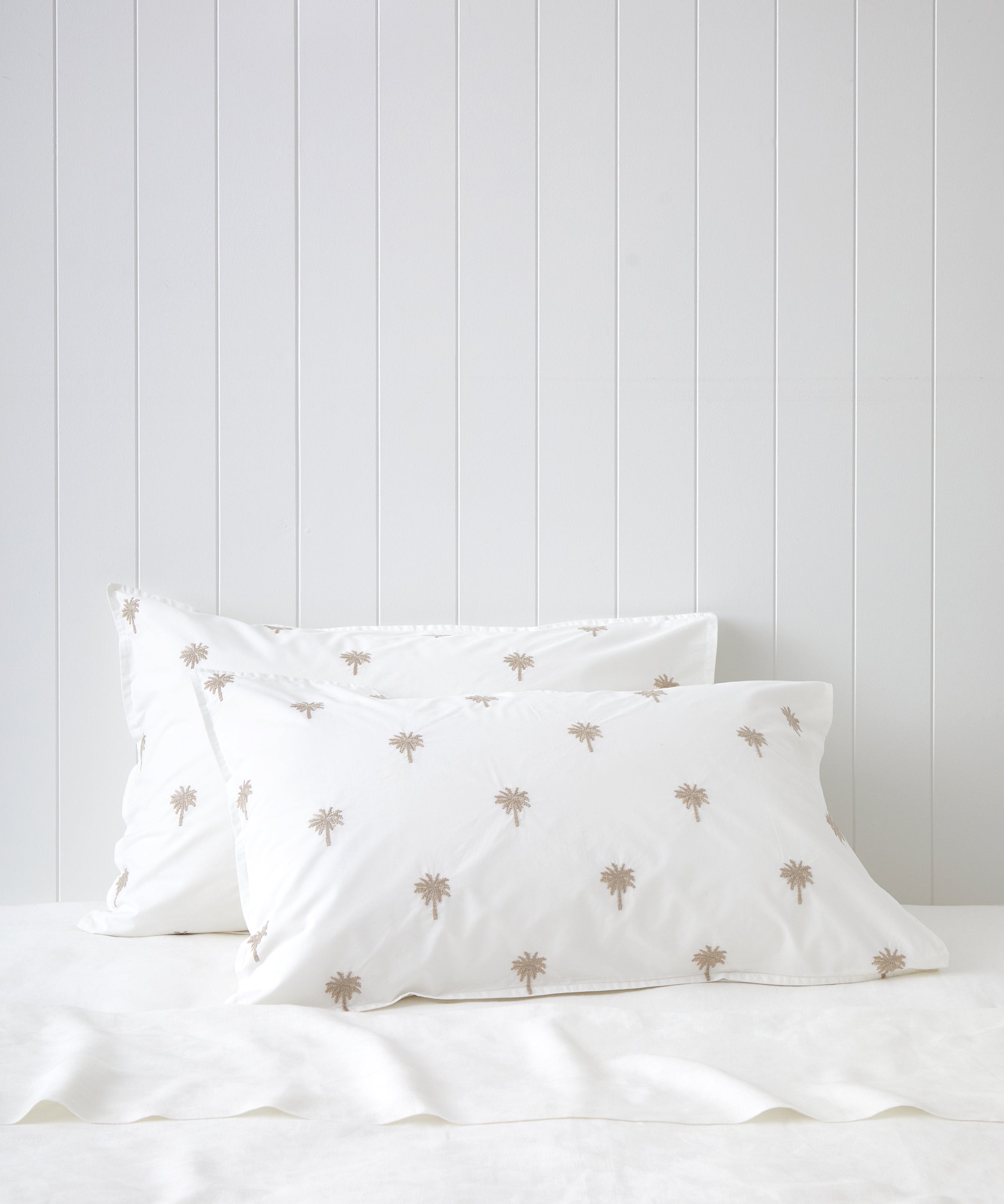 Palm Island Embroidered Standard Pillowcase Set | Taupe White-1