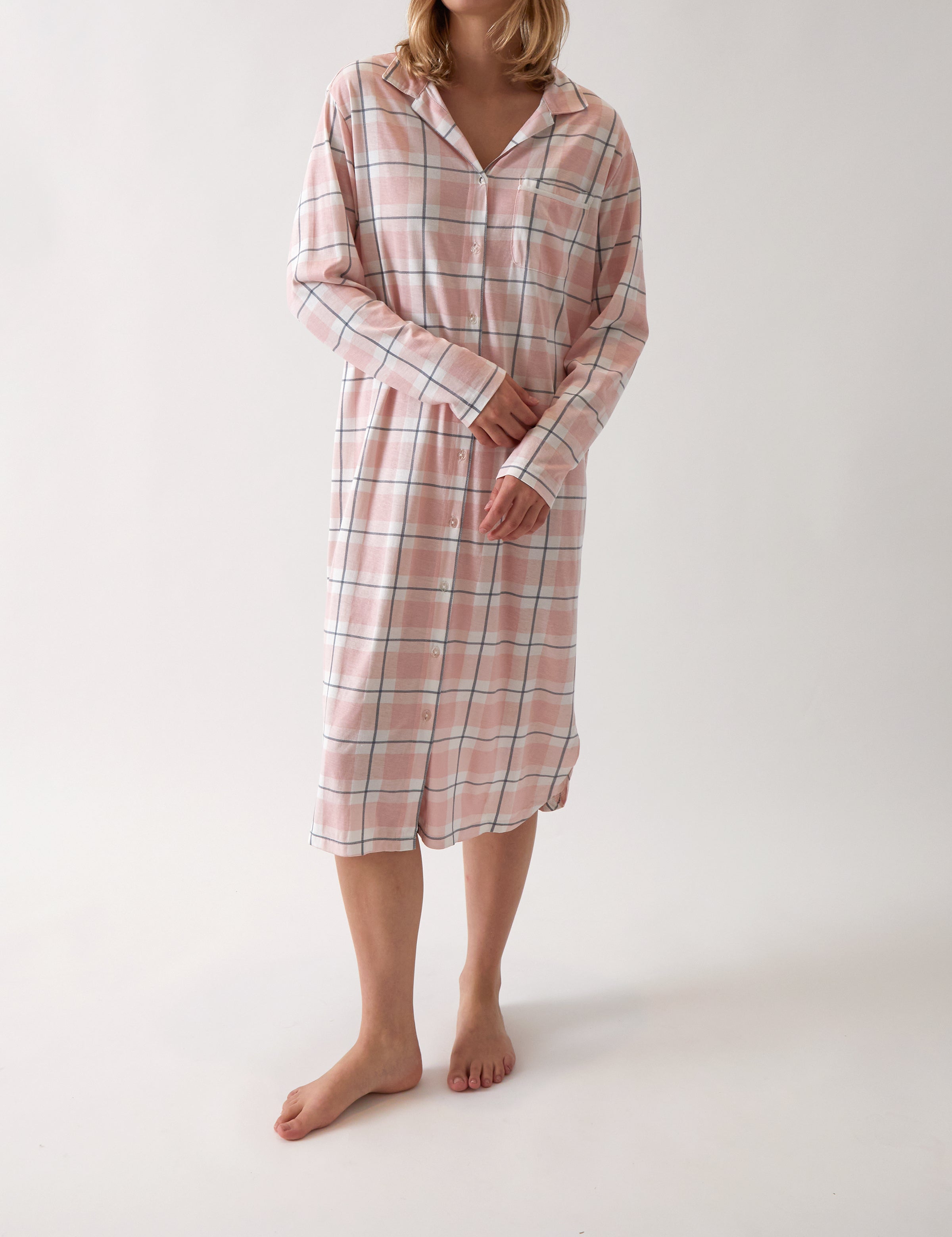 Penny Organic Cotton Knit Nightshirt | Pink Gingham-1