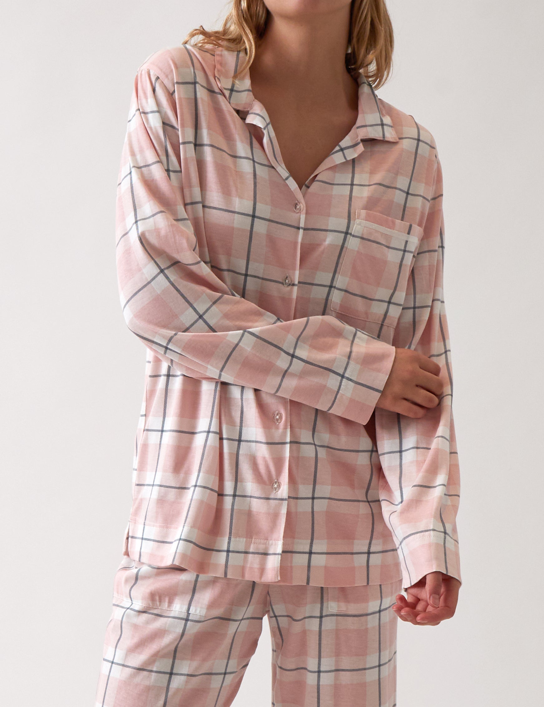 Penny Organic Cotton Knit PJ Shirt | Pink Gingham-1
