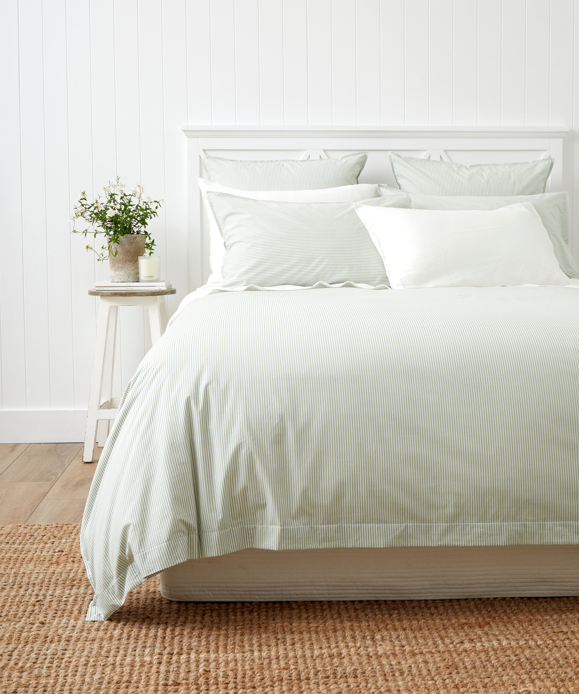 Purity Organic Cotton Duvet Cover Set | Green Stripe-1