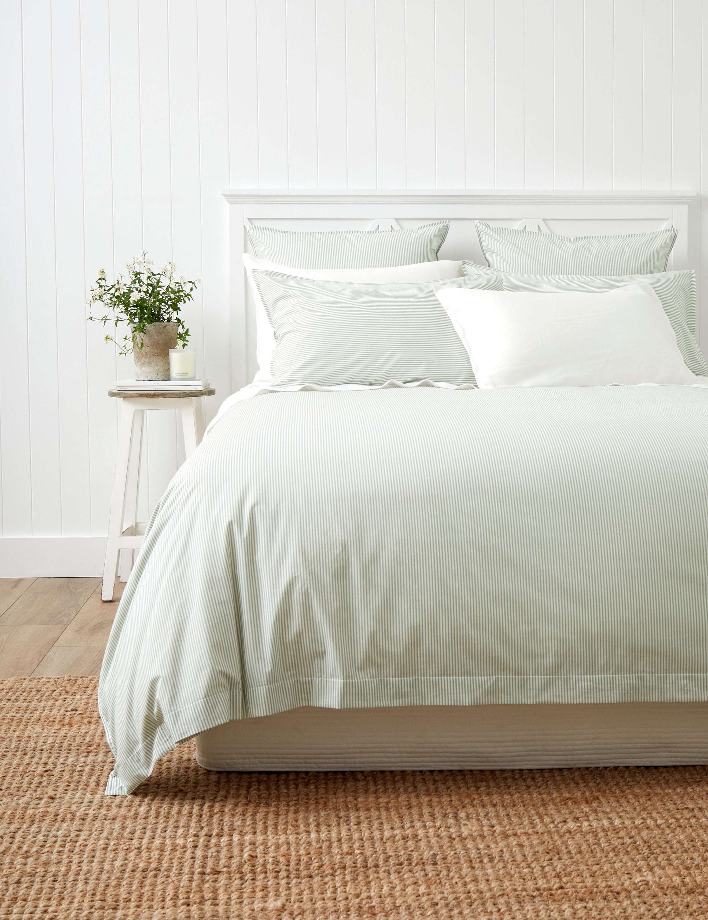 Purity Organic Cotton Duvet Cover Set | Green Stripe-1
