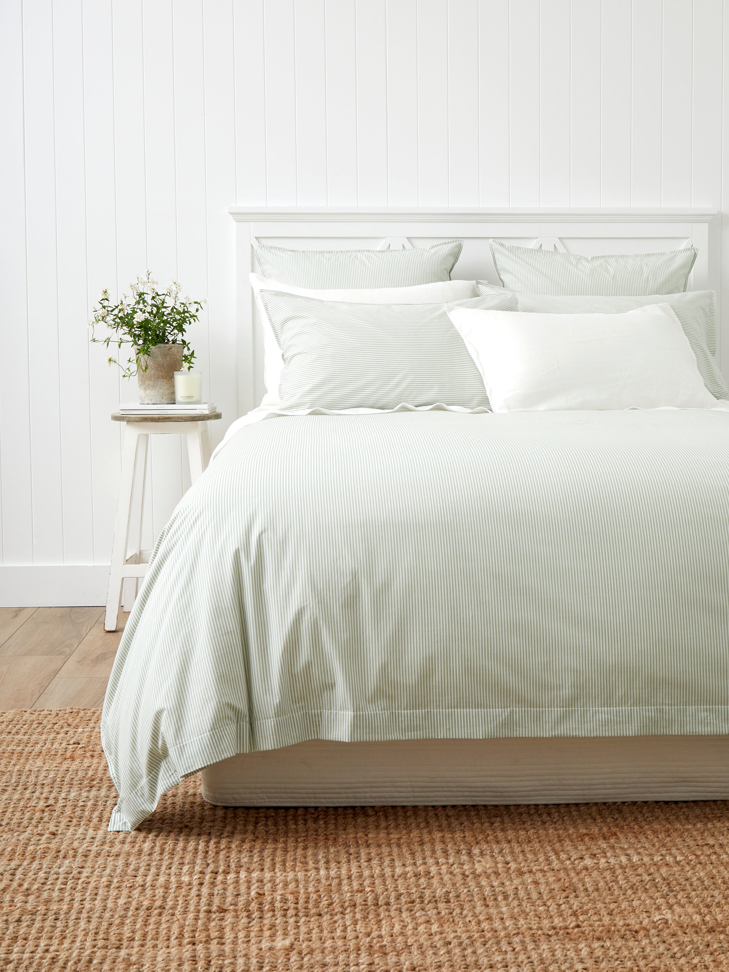 Purity Organic Cotton Duvet Cover Set | Green Stripe-1