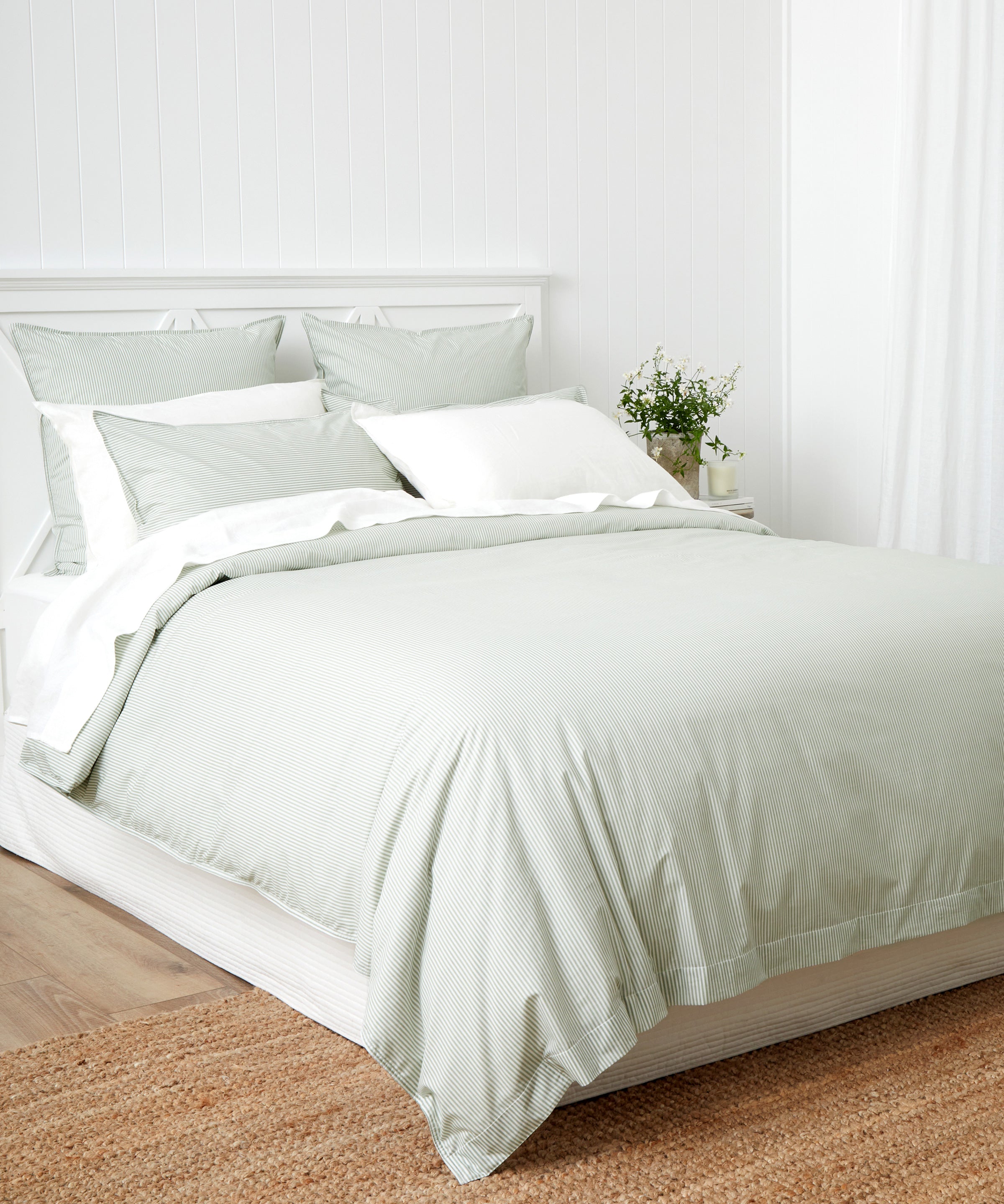 Purity Organic Cotton Duvet Cover Set | Green Stripe-3
