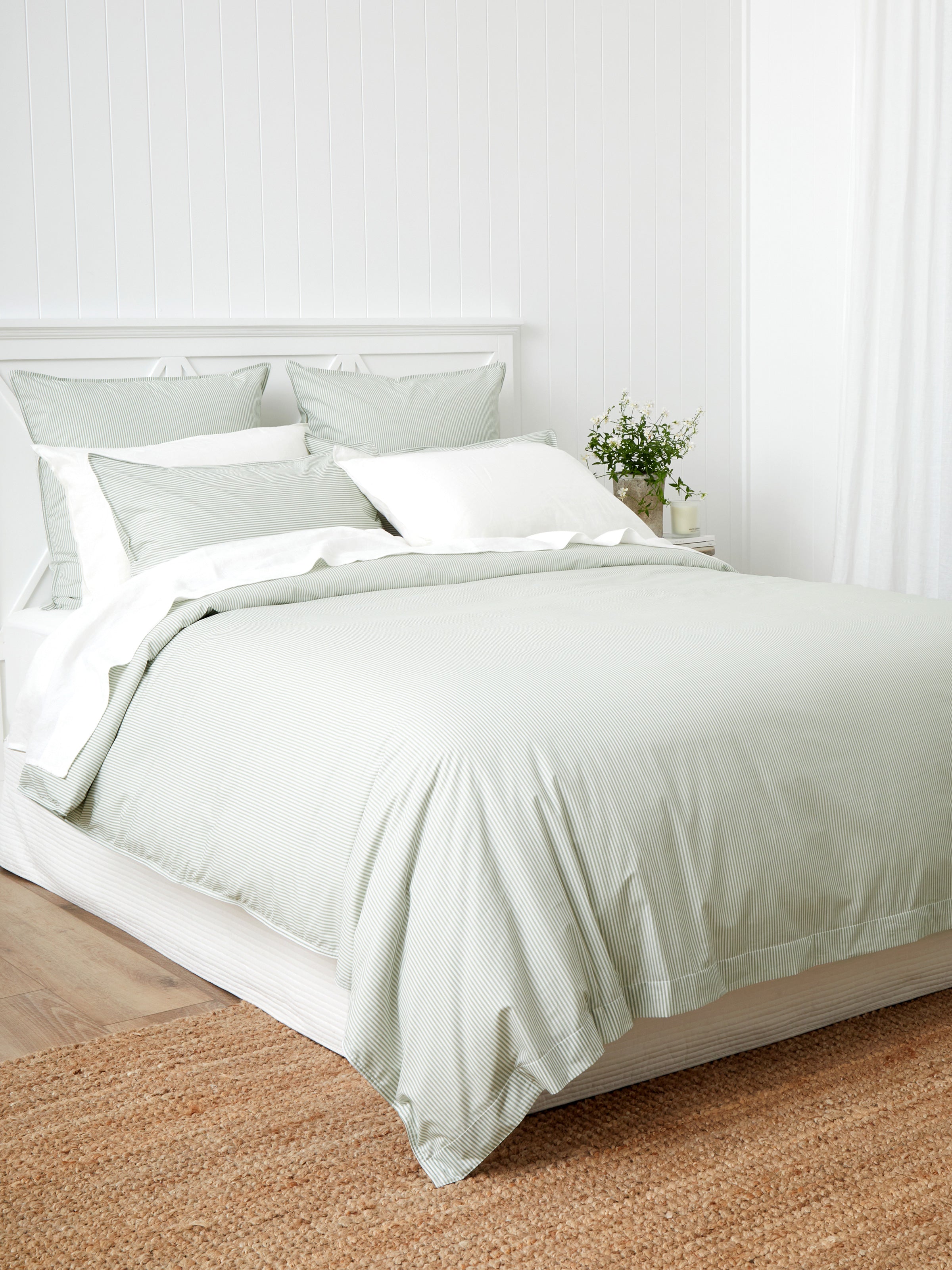 Purity Organic Cotton Duvet Cover Set | Green Stripe-3