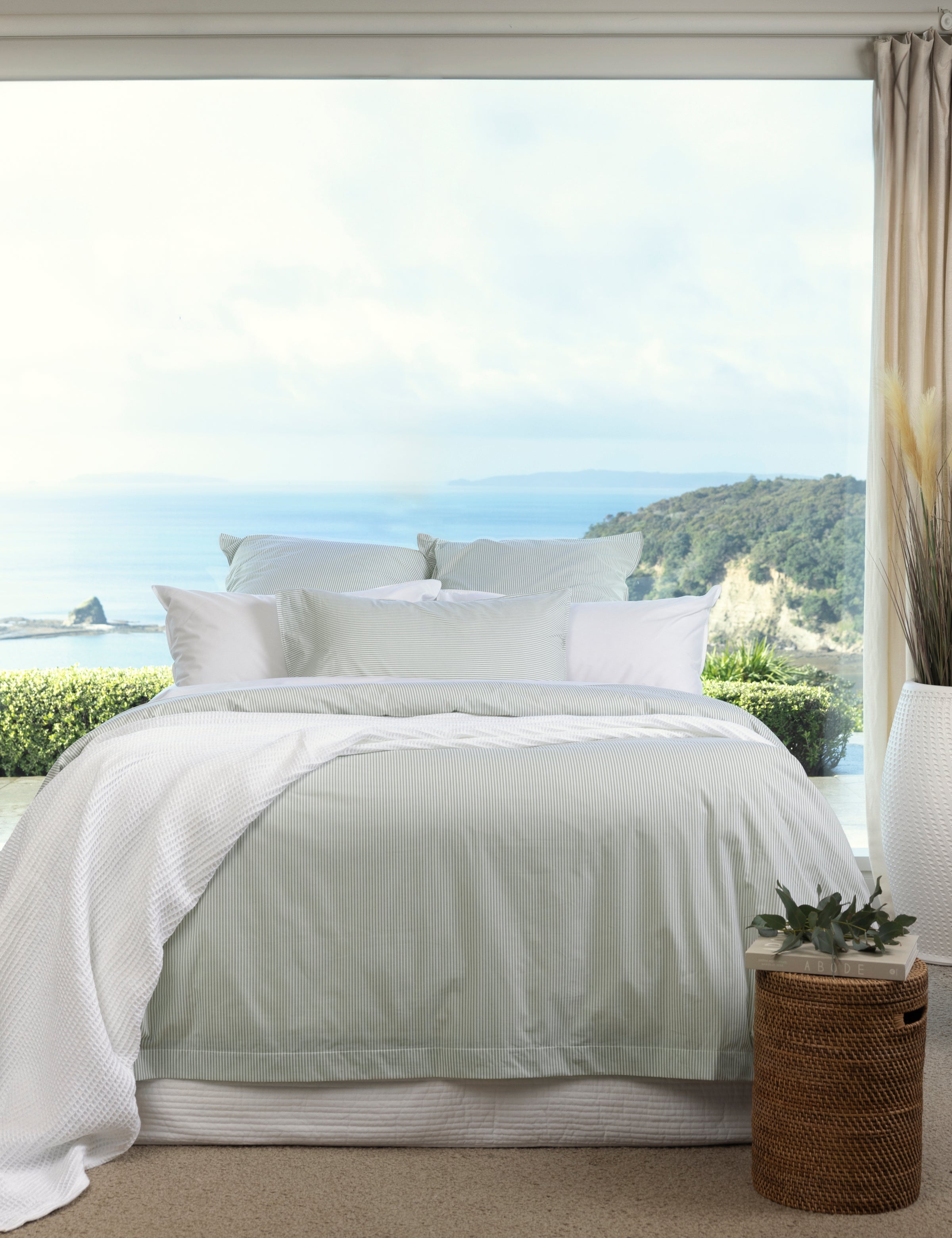 Purity Organic Cotton Duvet Cover Set | Green Stripe-5