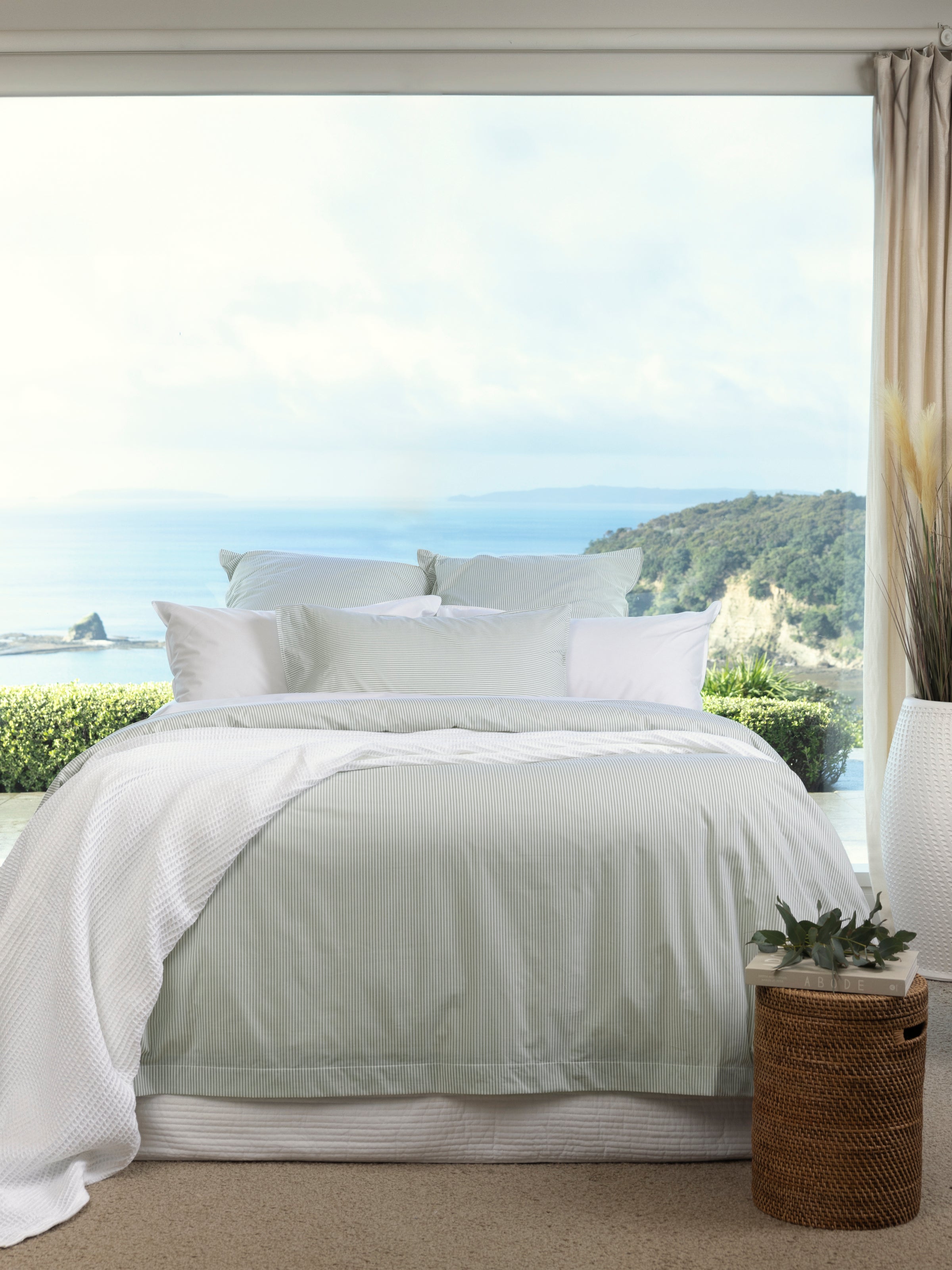 Purity Organic Cotton Duvet Cover Set | Green Stripe-5