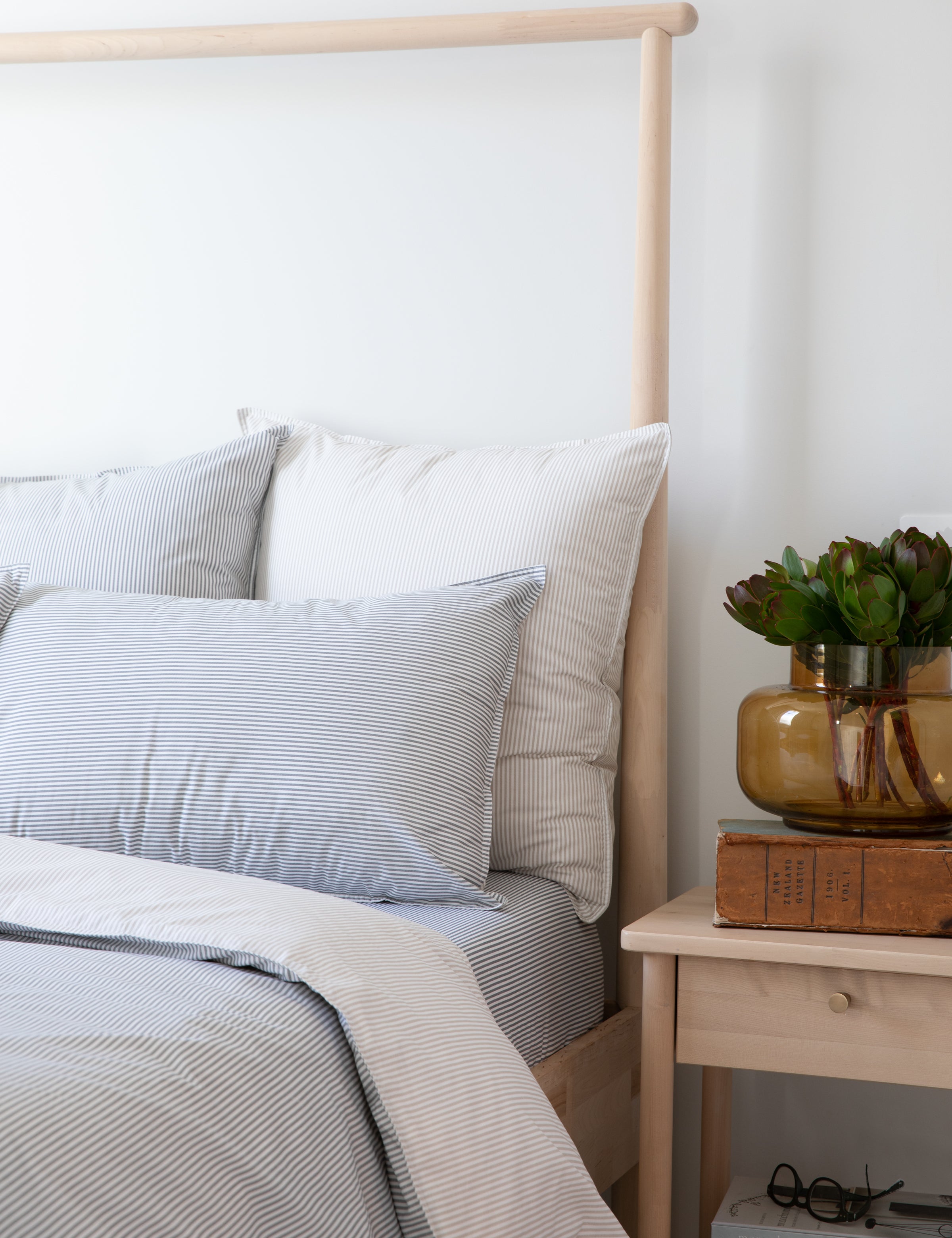 Purity Organic Cotton European Pillowcase | Charcoal Stripe-2