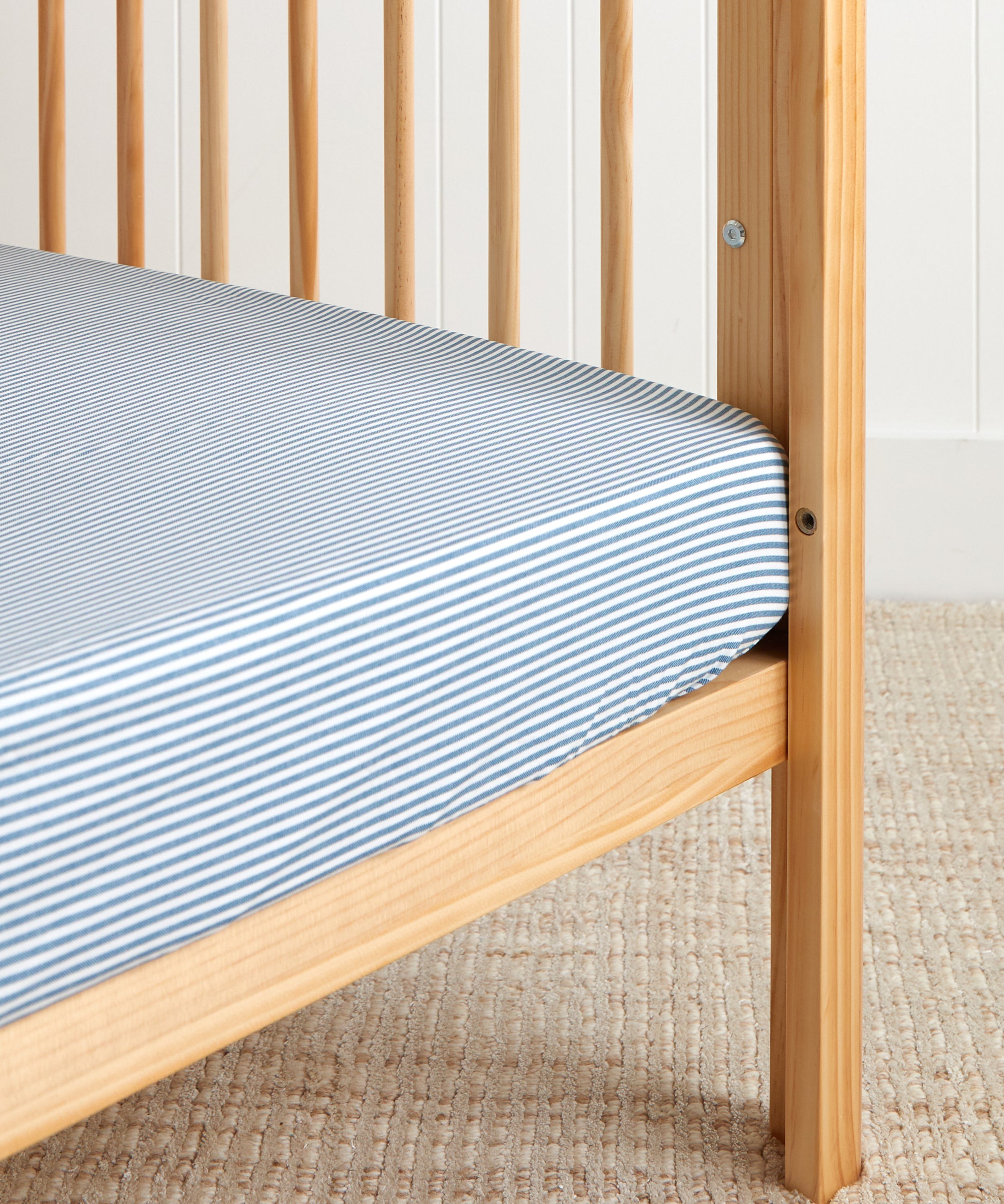 Purity Organic Cotton Fitted Cot Sheet | Blue Stripe-1