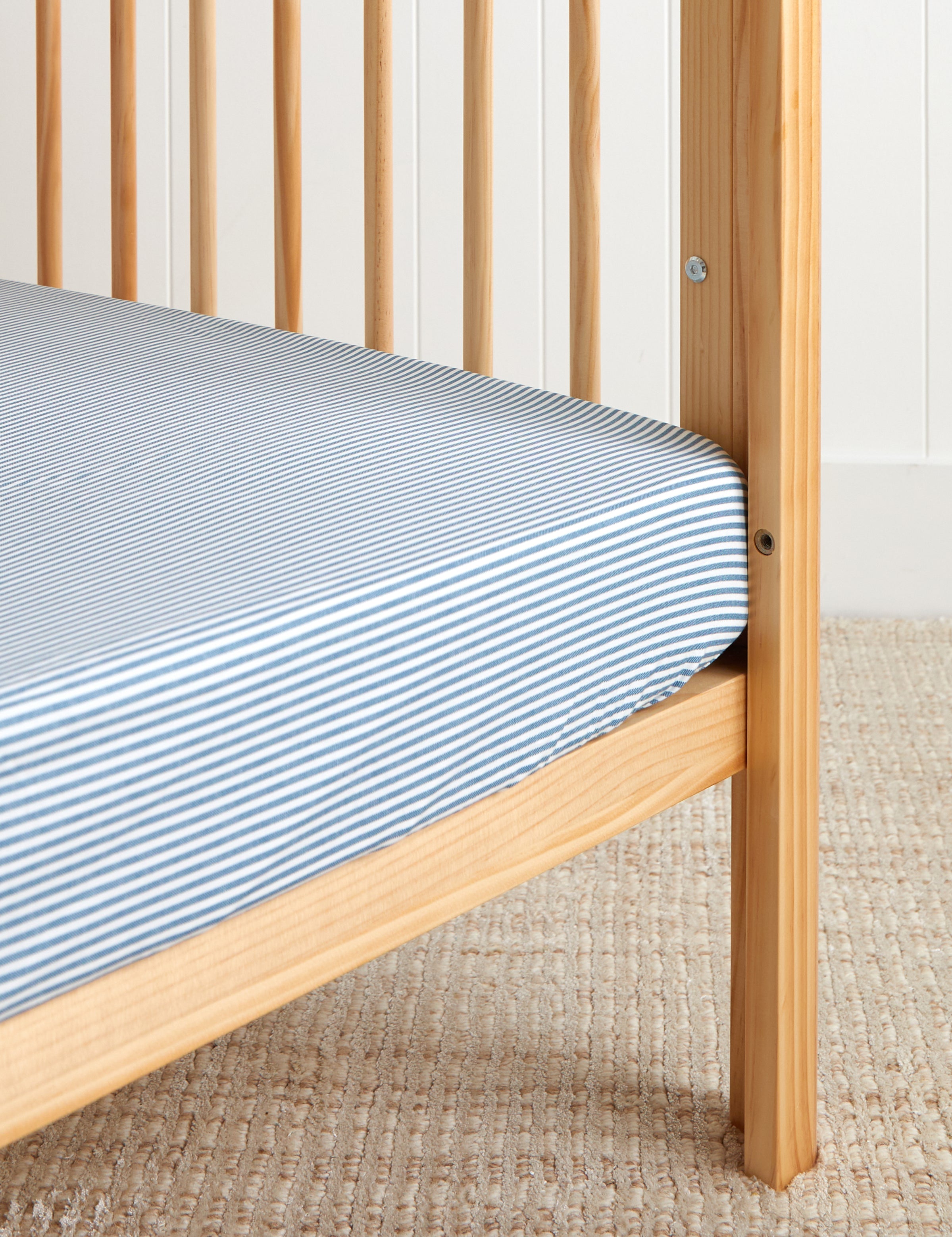 Purity Organic Cotton Fitted Cot Sheet | Blue Stripe-1