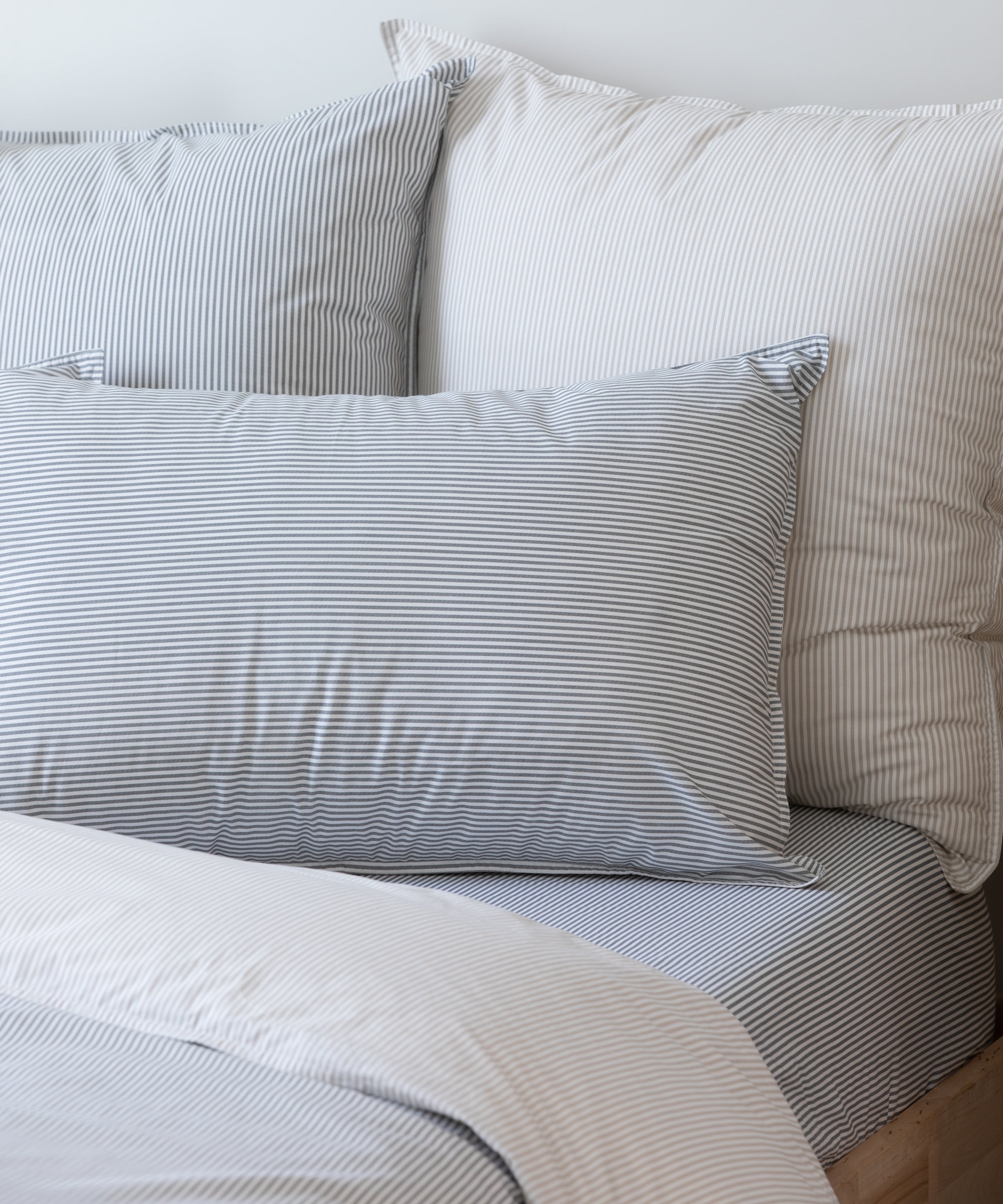 Purity Organic Cotton Standard Pillowcase Set | Charcoal Stripe-2