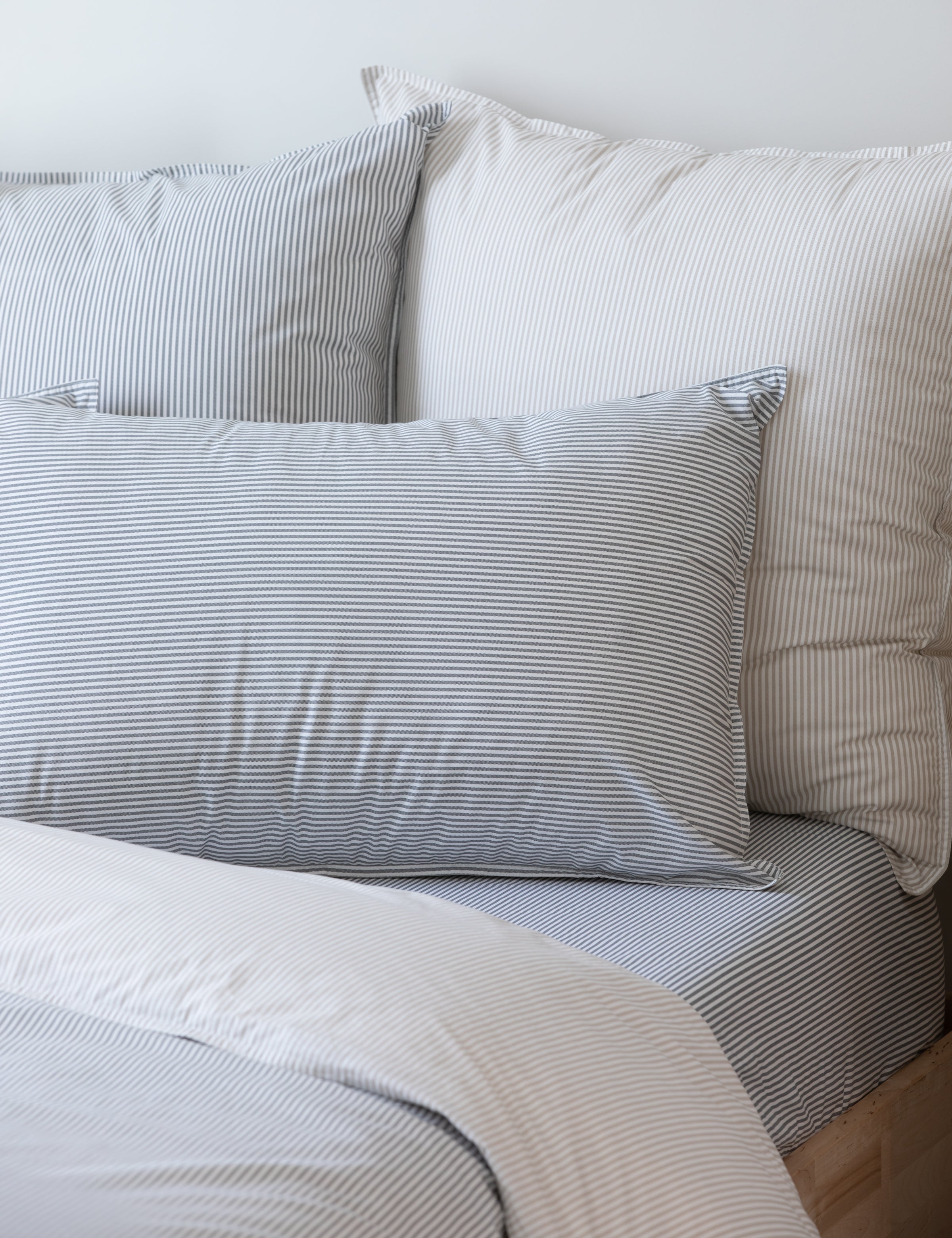 Purity Organic Cotton Standard Pillowcase Set | Charcoal Stripe-2