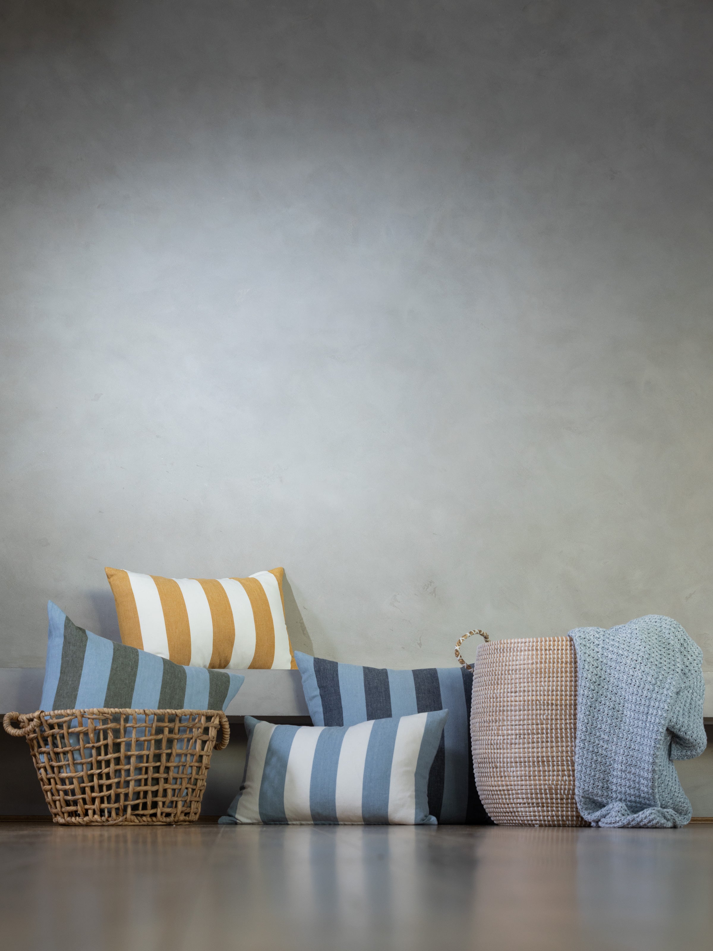 Raya Large Square Cushion Cover | Blue Stripe-2
