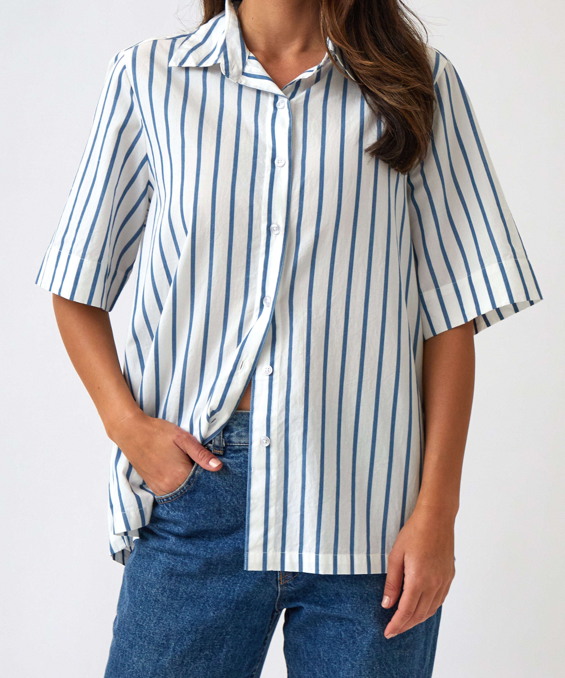 Rhodes Poplin Shirt | Blue Stripe-1