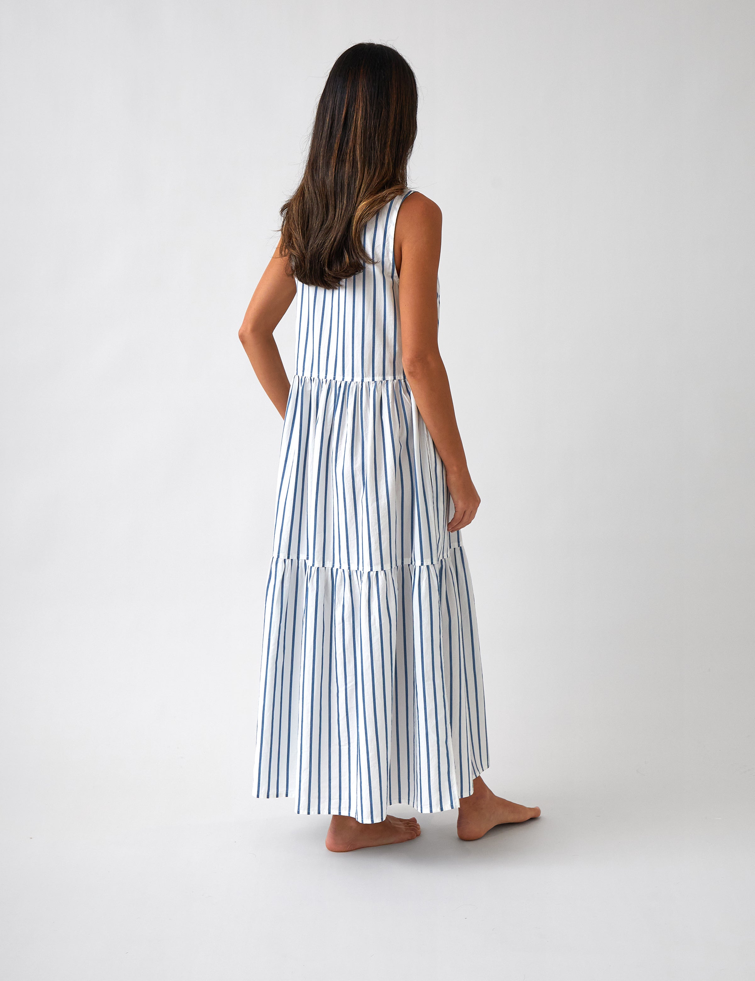Rhodes Poplin Tier Dress | Blue Stripe-4