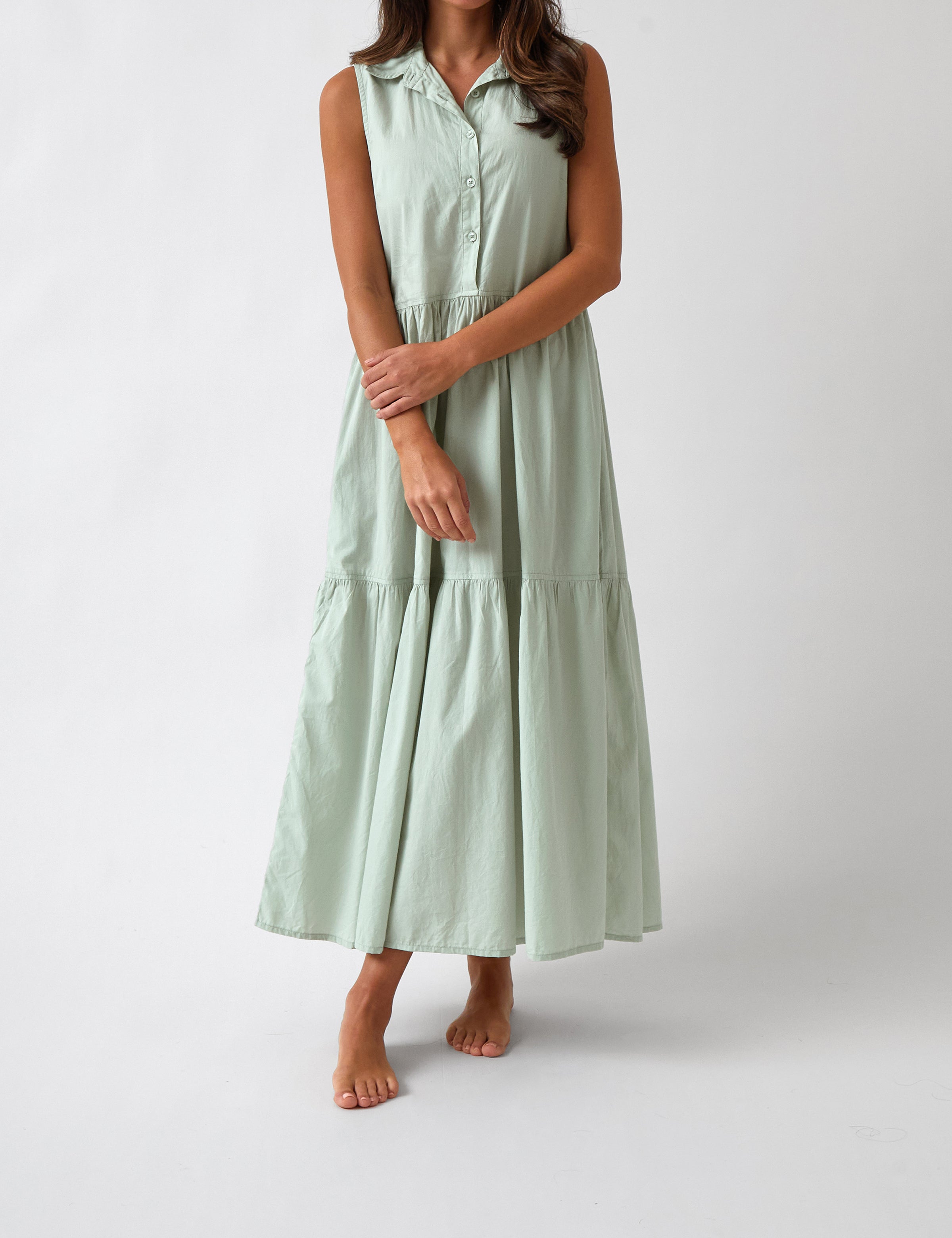 Rhodes Poplin Tier Dress | Green-1