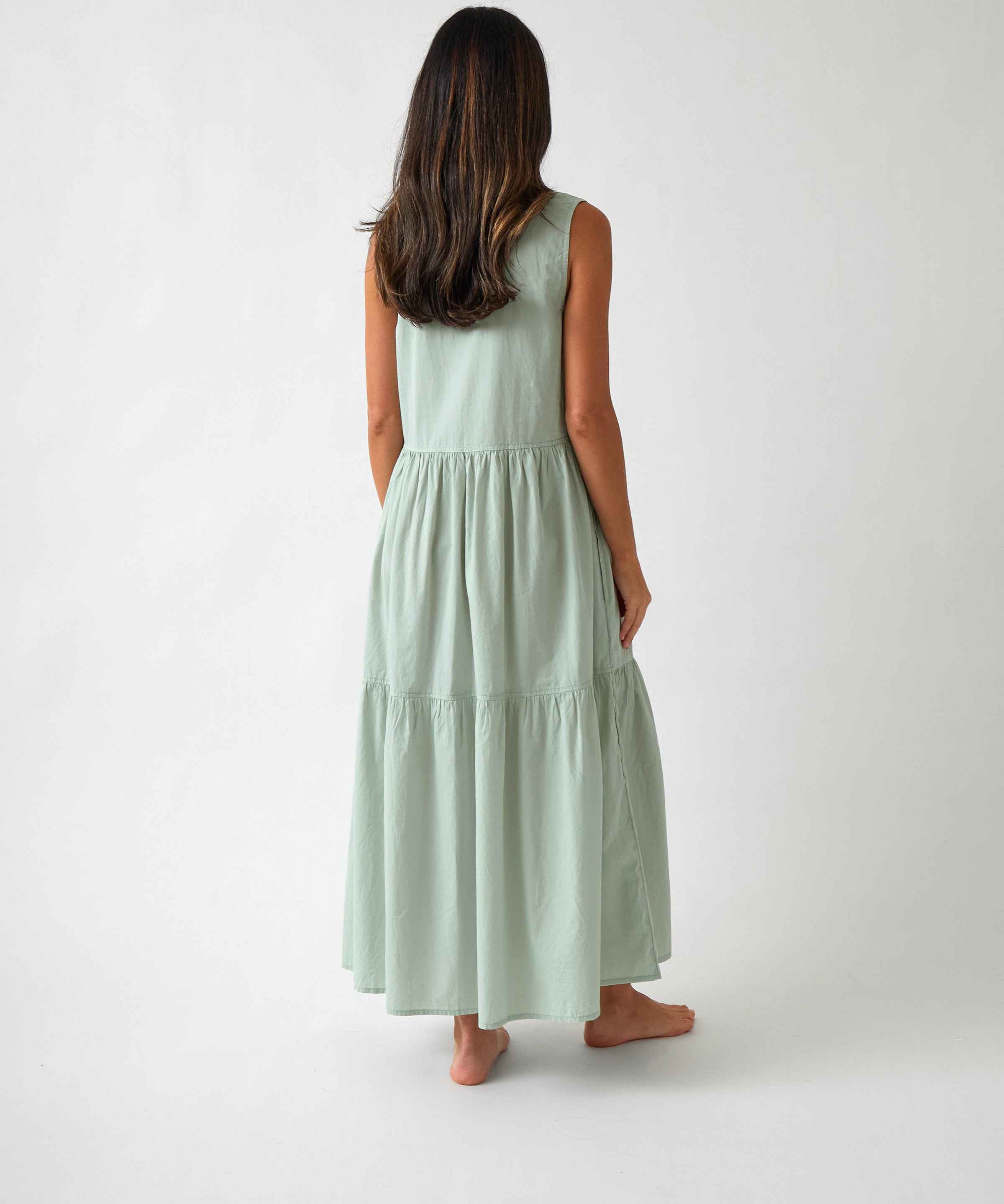 Rhodes Poplin Tier Dress | Green-4