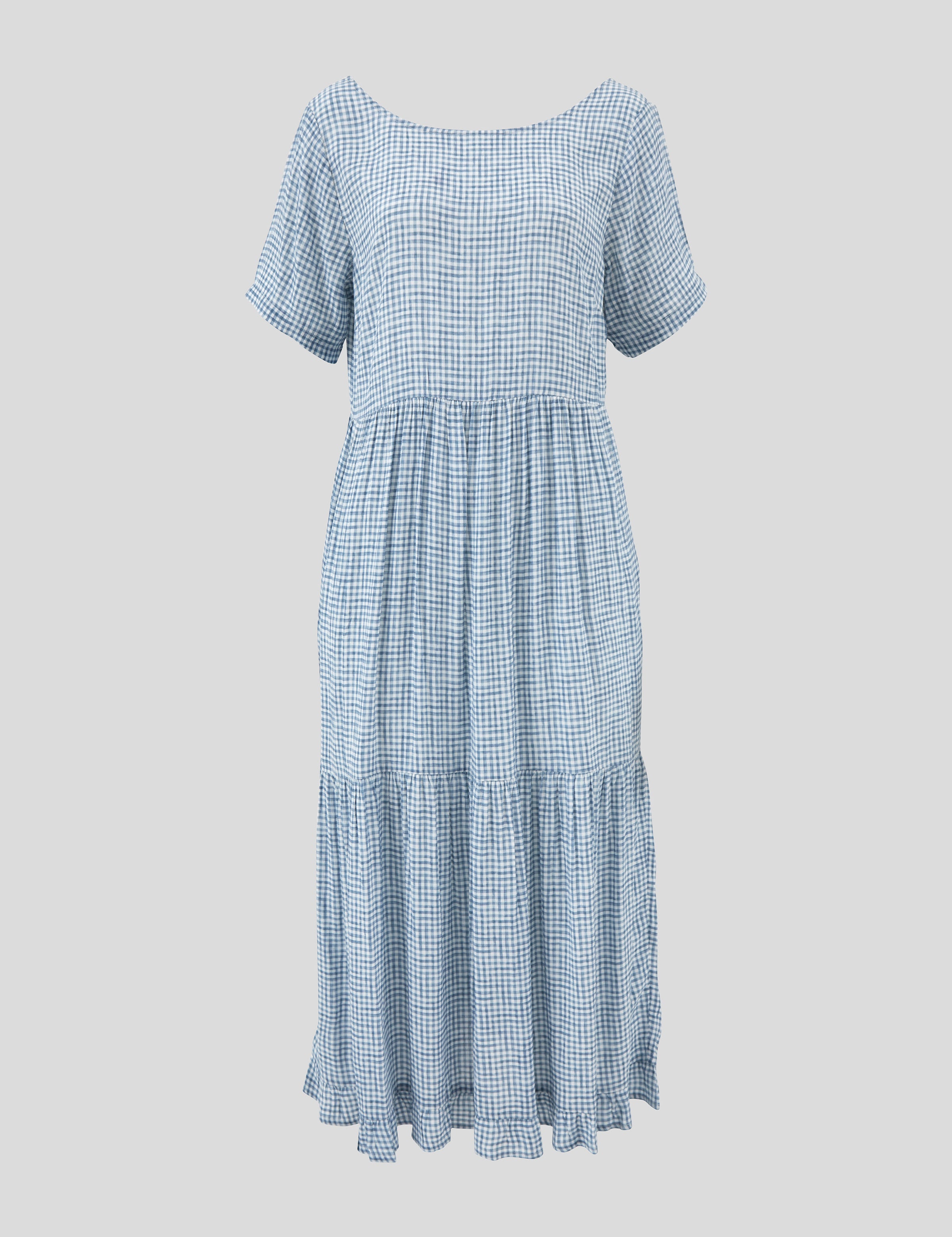 Riviera Rayon Tier Dress | Blue Gingham-2