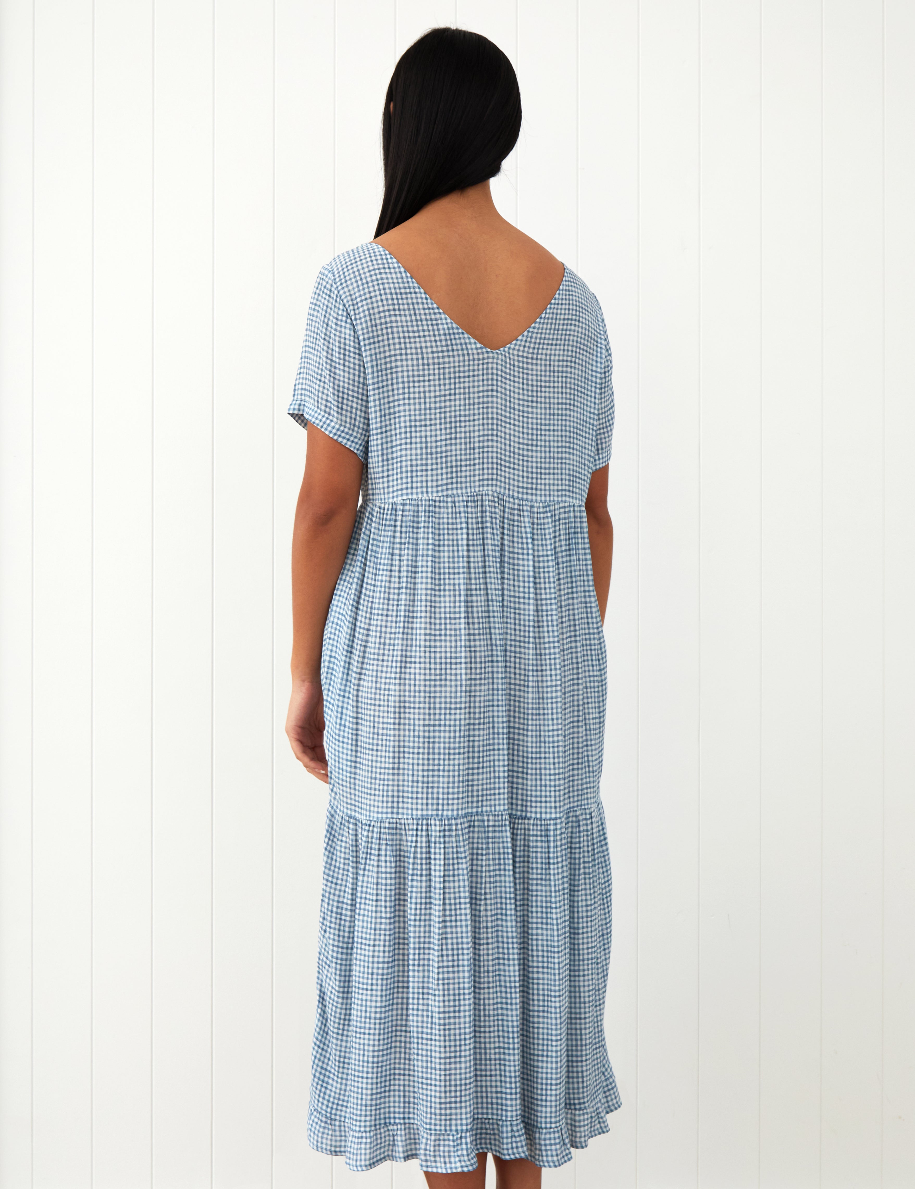 Riviera Rayon Tier Dress | Blue Gingham-4