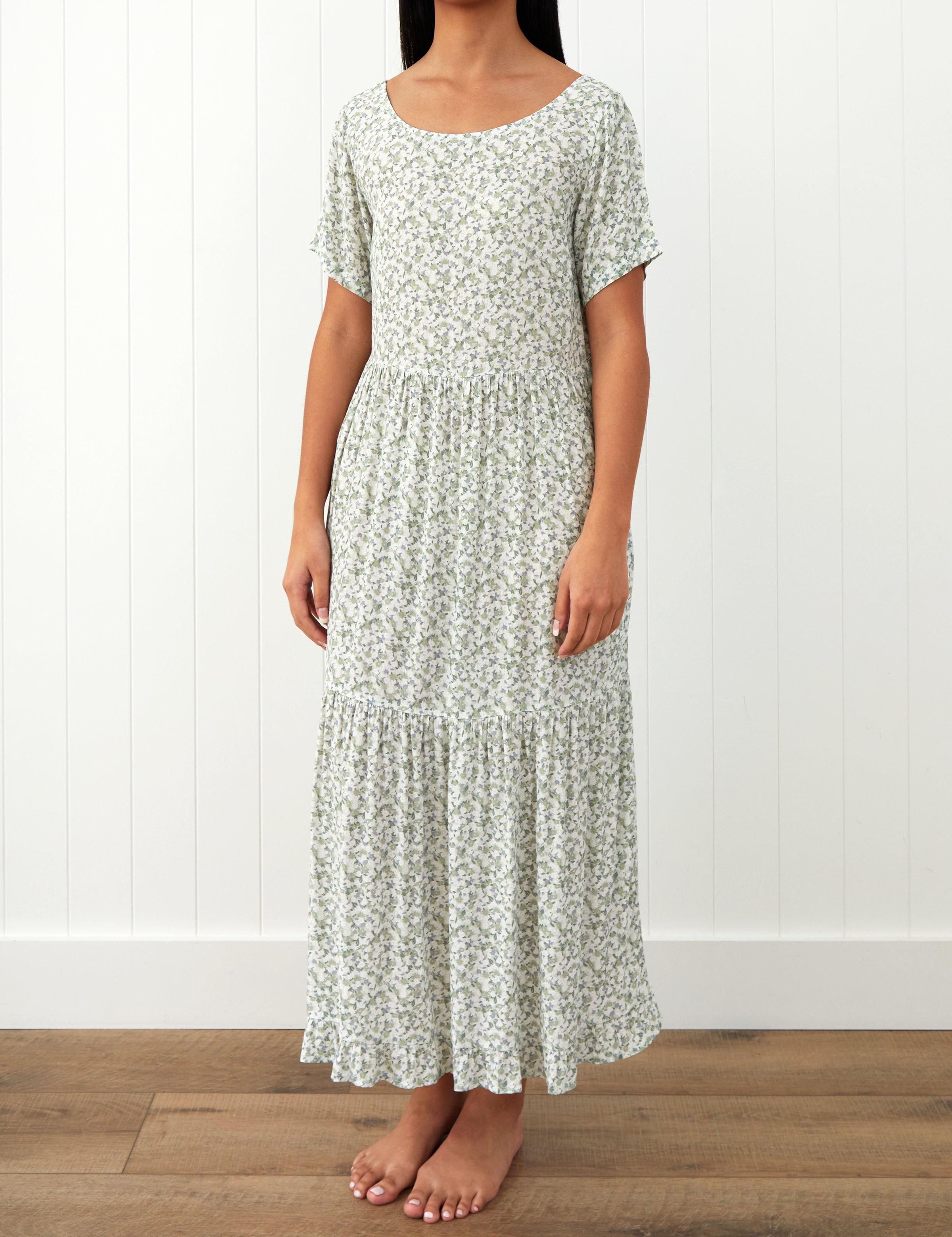 Riviera Rayon Tier Dress | Green Floral-1