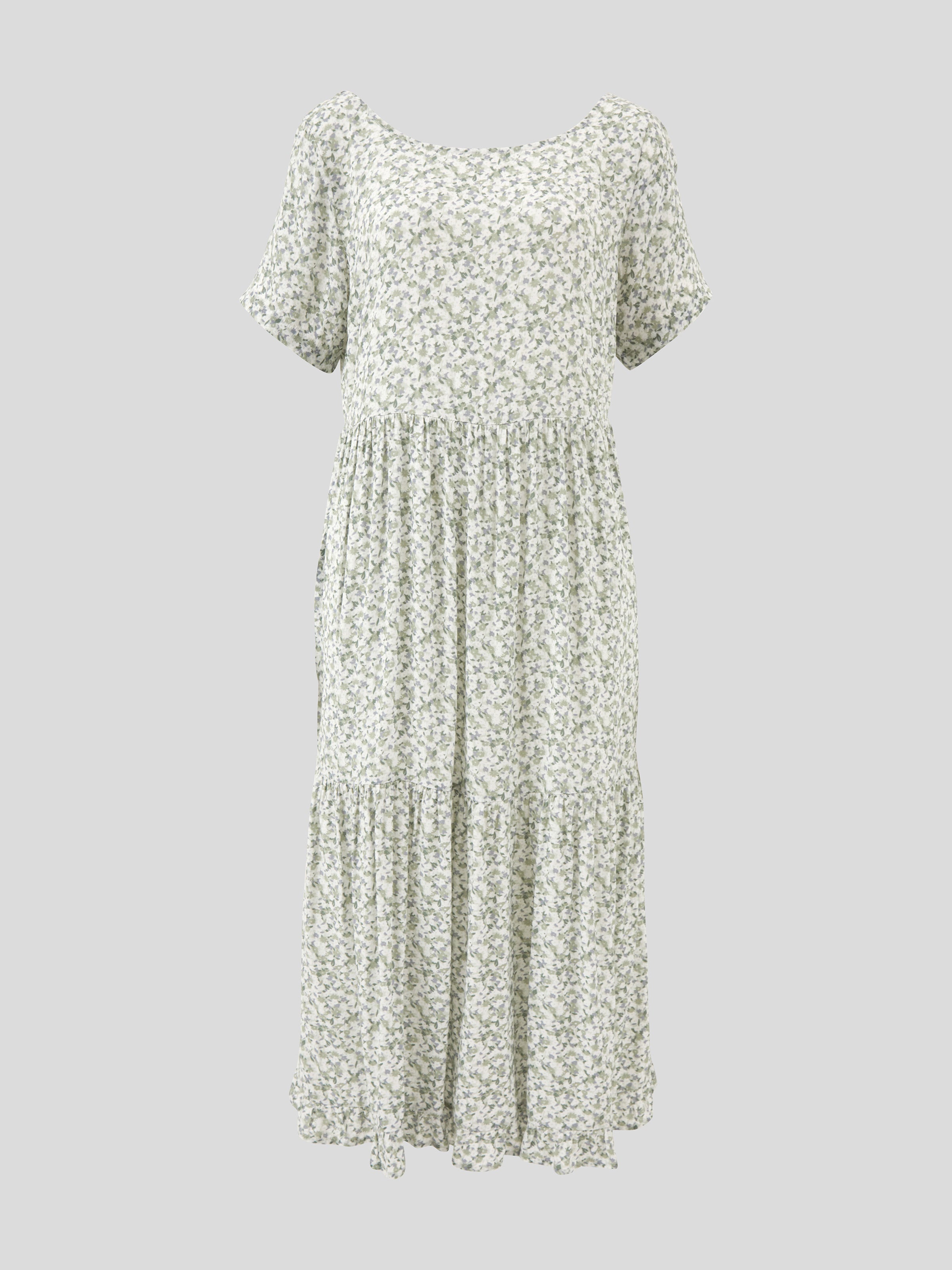 Riviera Rayon Tier Dress | Green Floral-2