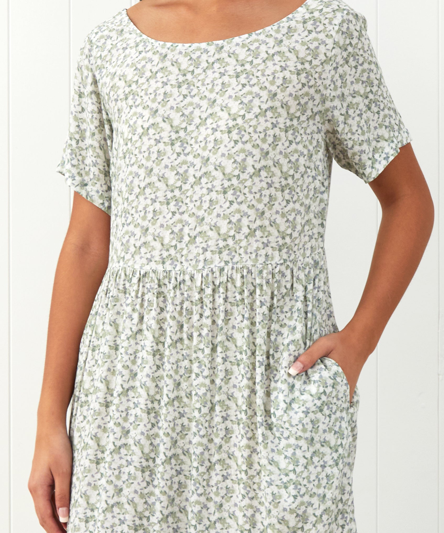 Riviera Rayon Tier Dress | Green Floral-3