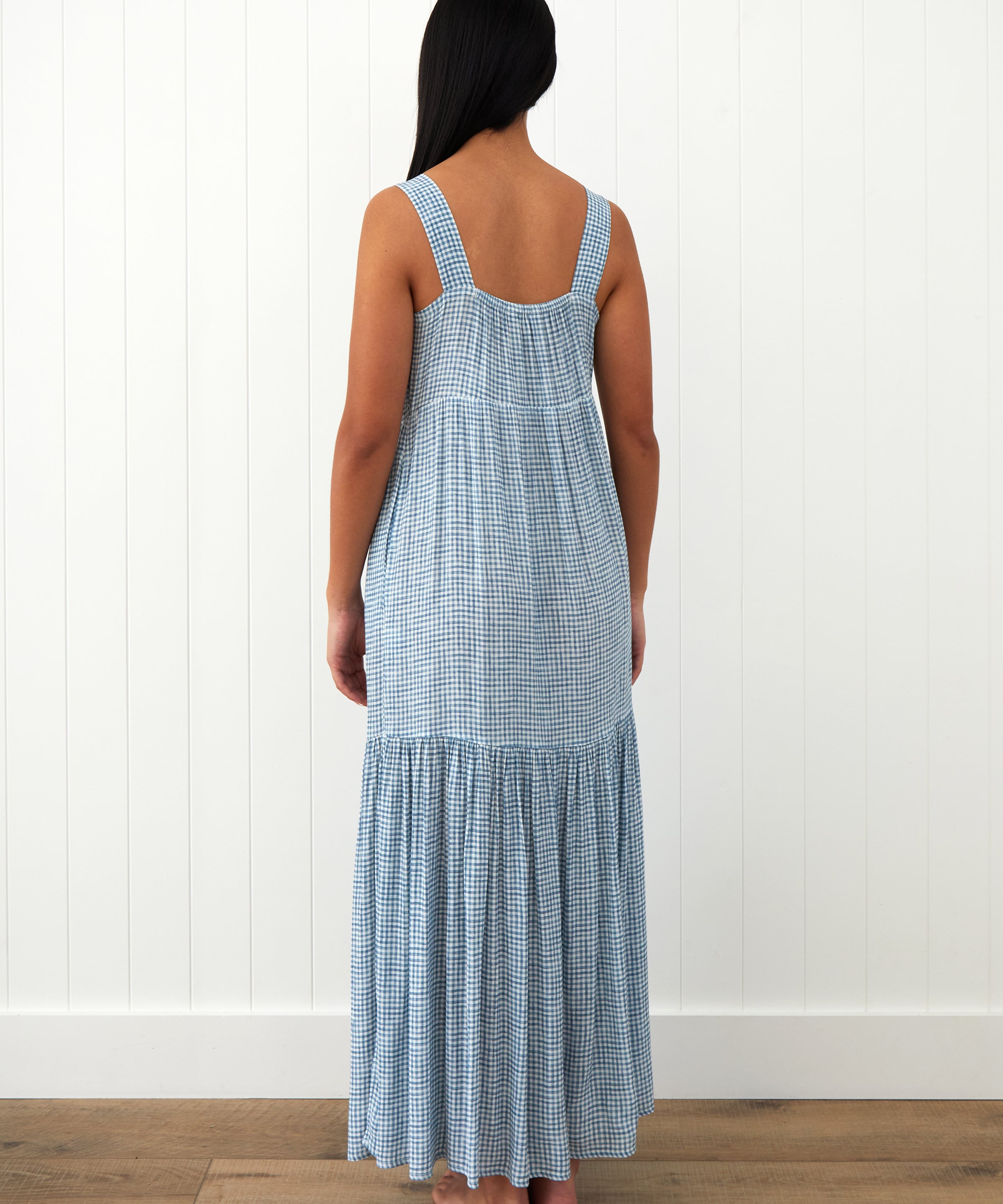 Riviera Wide Strap Rayon Dress | Blue Gingham-4