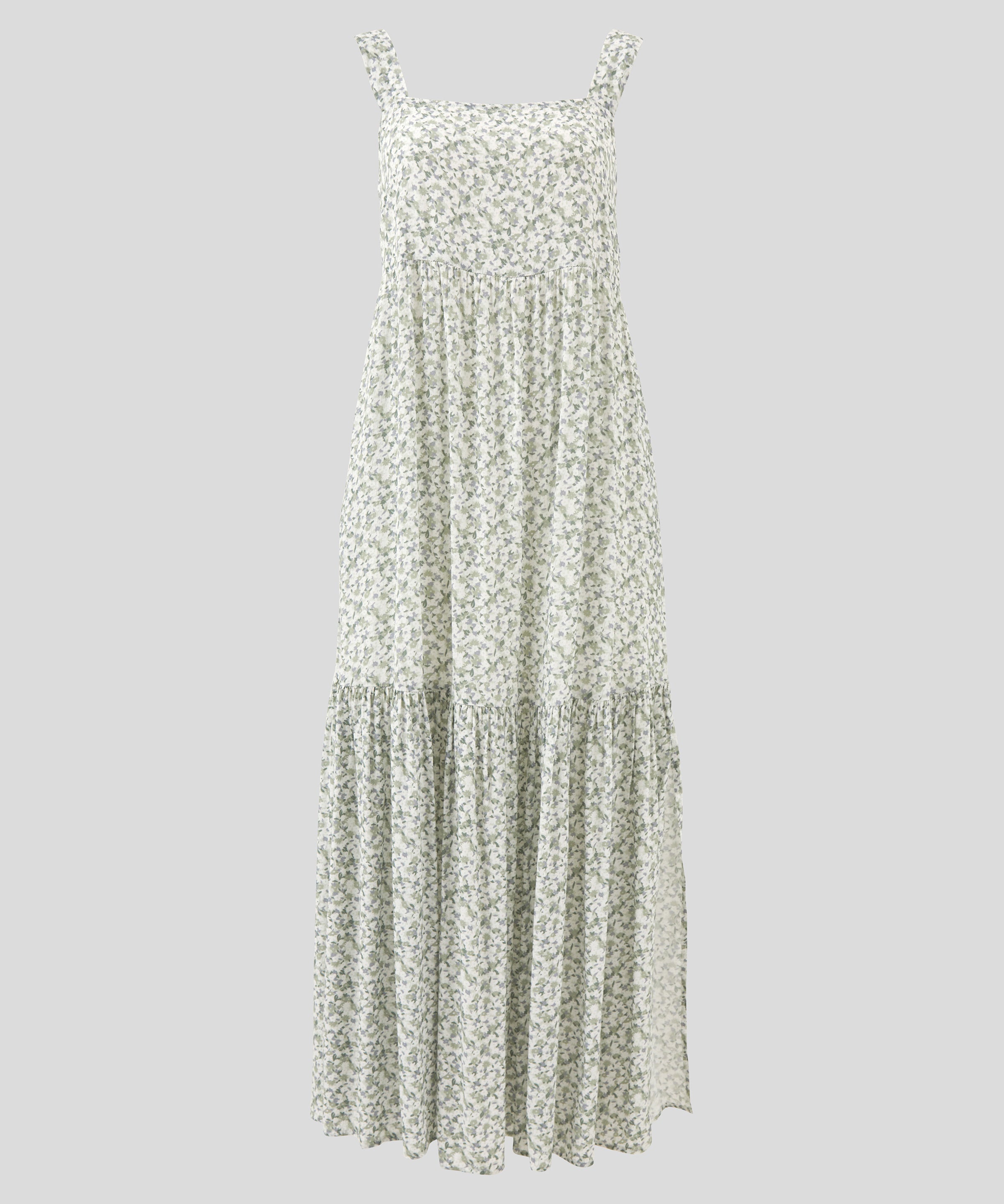 Riviera Wide Strap Rayon Dress | Green Floral-2