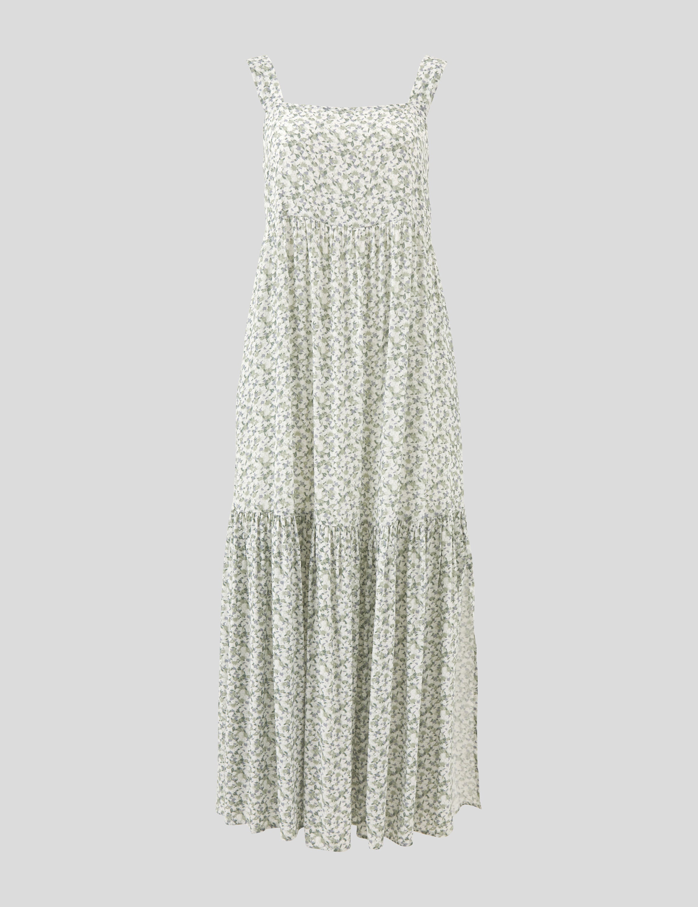 Riviera Wide Strap Rayon Dress | Green Floral-2