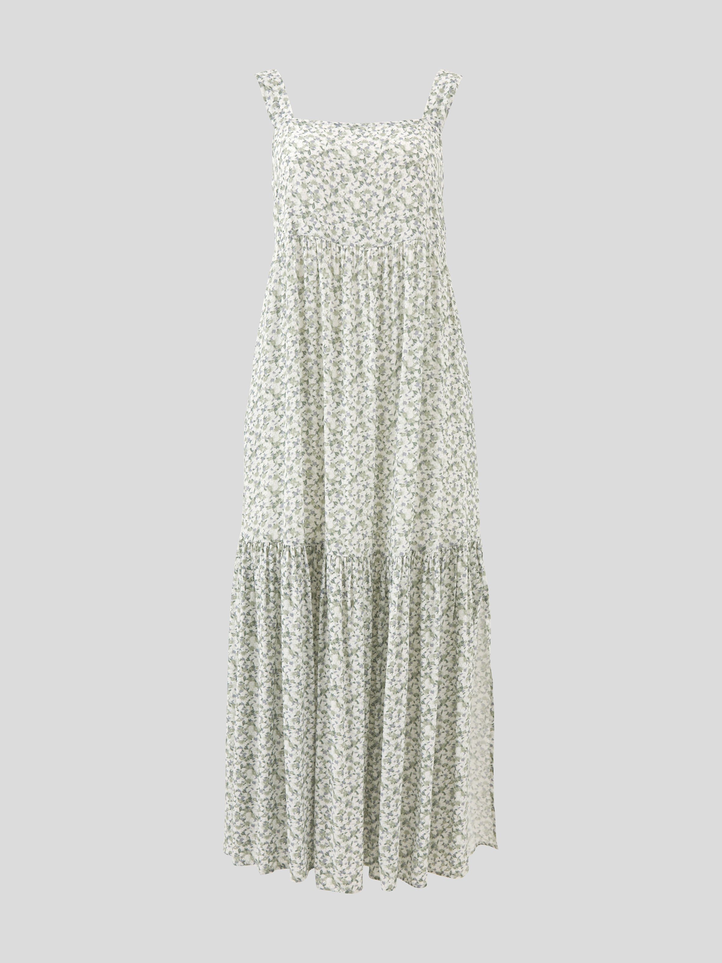 Riviera Wide Strap Rayon Dress | Green Floral-2