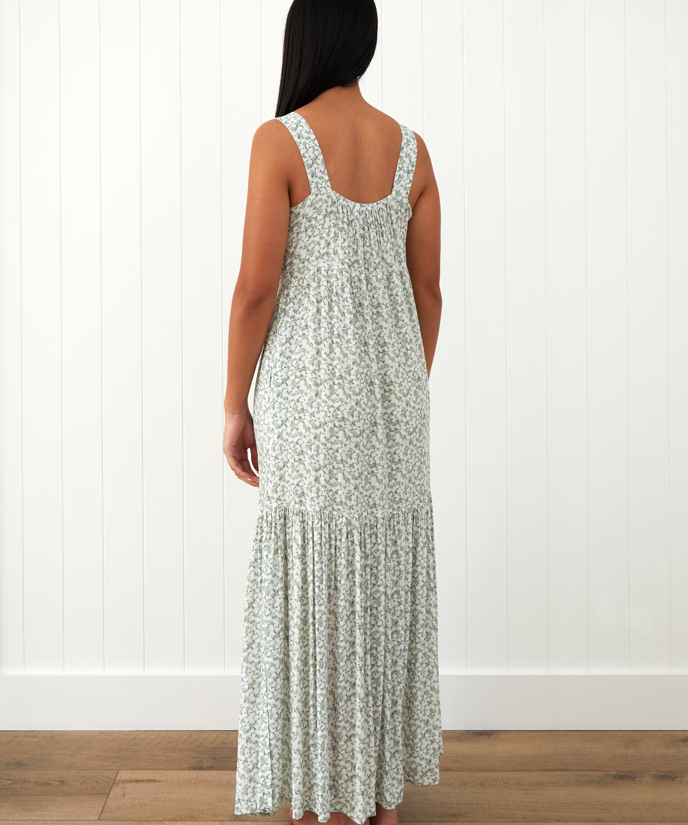 Riviera Wide Strap Rayon Dress | Green Floral-4