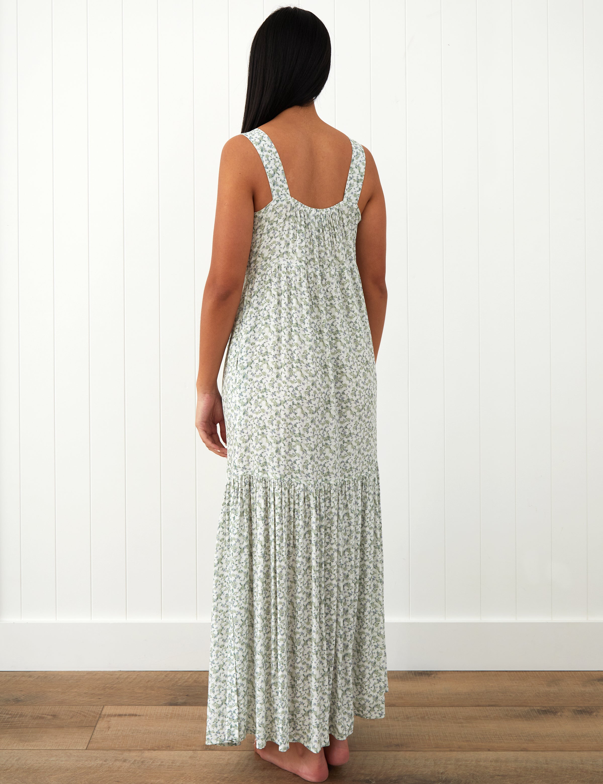 Riviera Wide Strap Rayon Dress | Green Floral-4