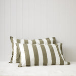 Sherwood Standard Pillowcase Set | Olive Stripe-1