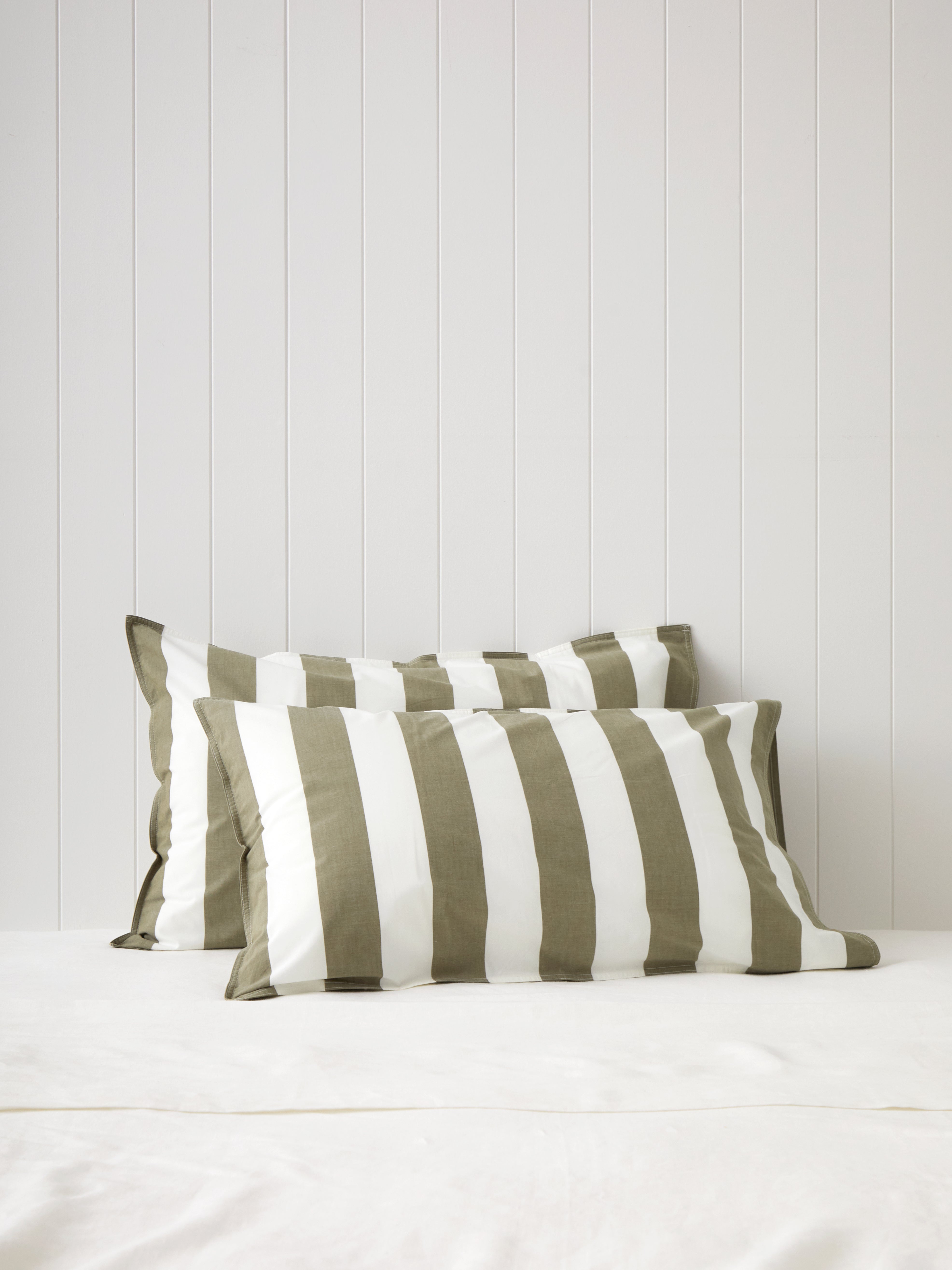 Sherwood Standard Pillowcase Set | Olive Stripe-1