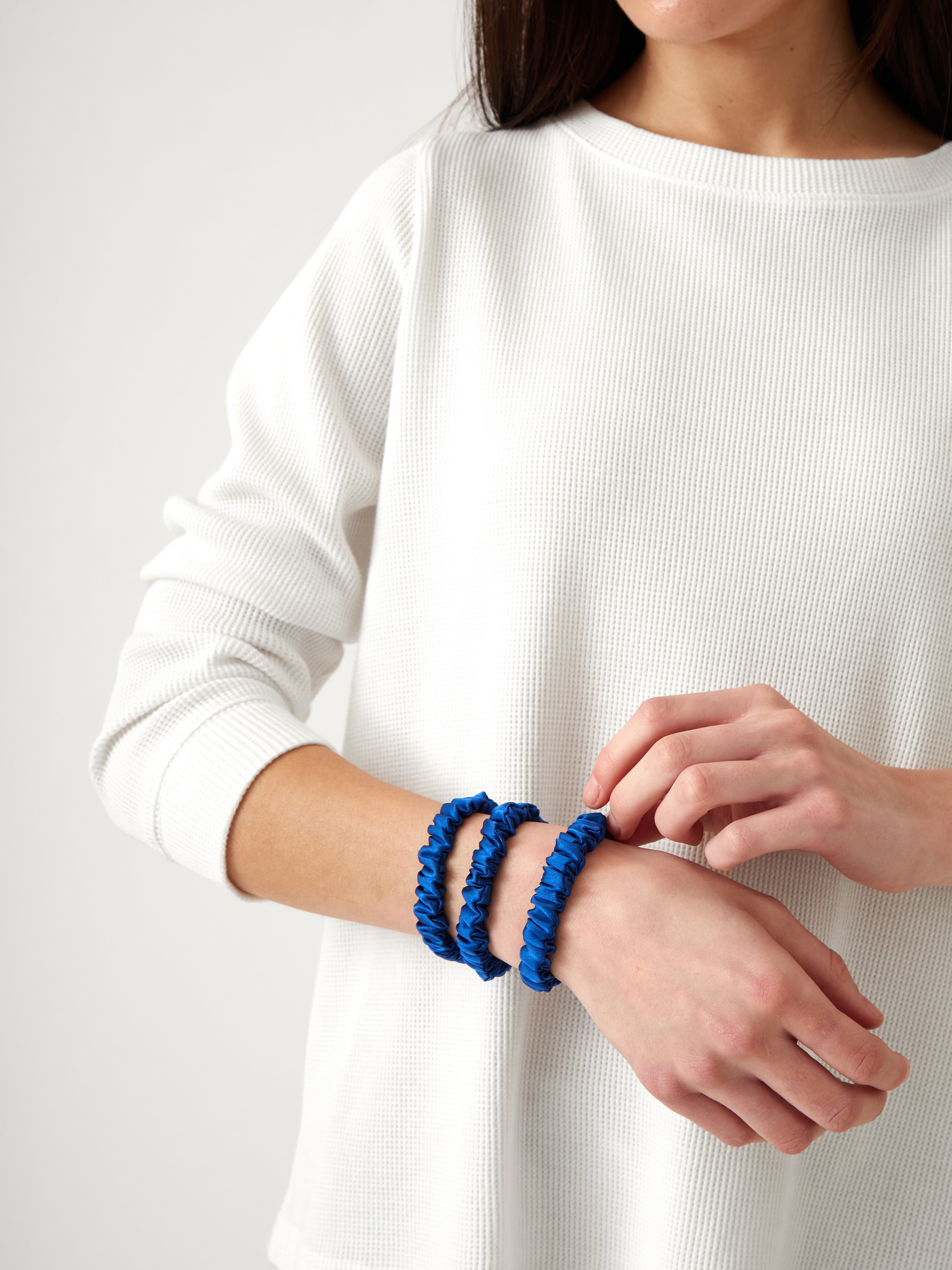 Silk Hair Scrunchie Set of 3 | Royal Blue-2