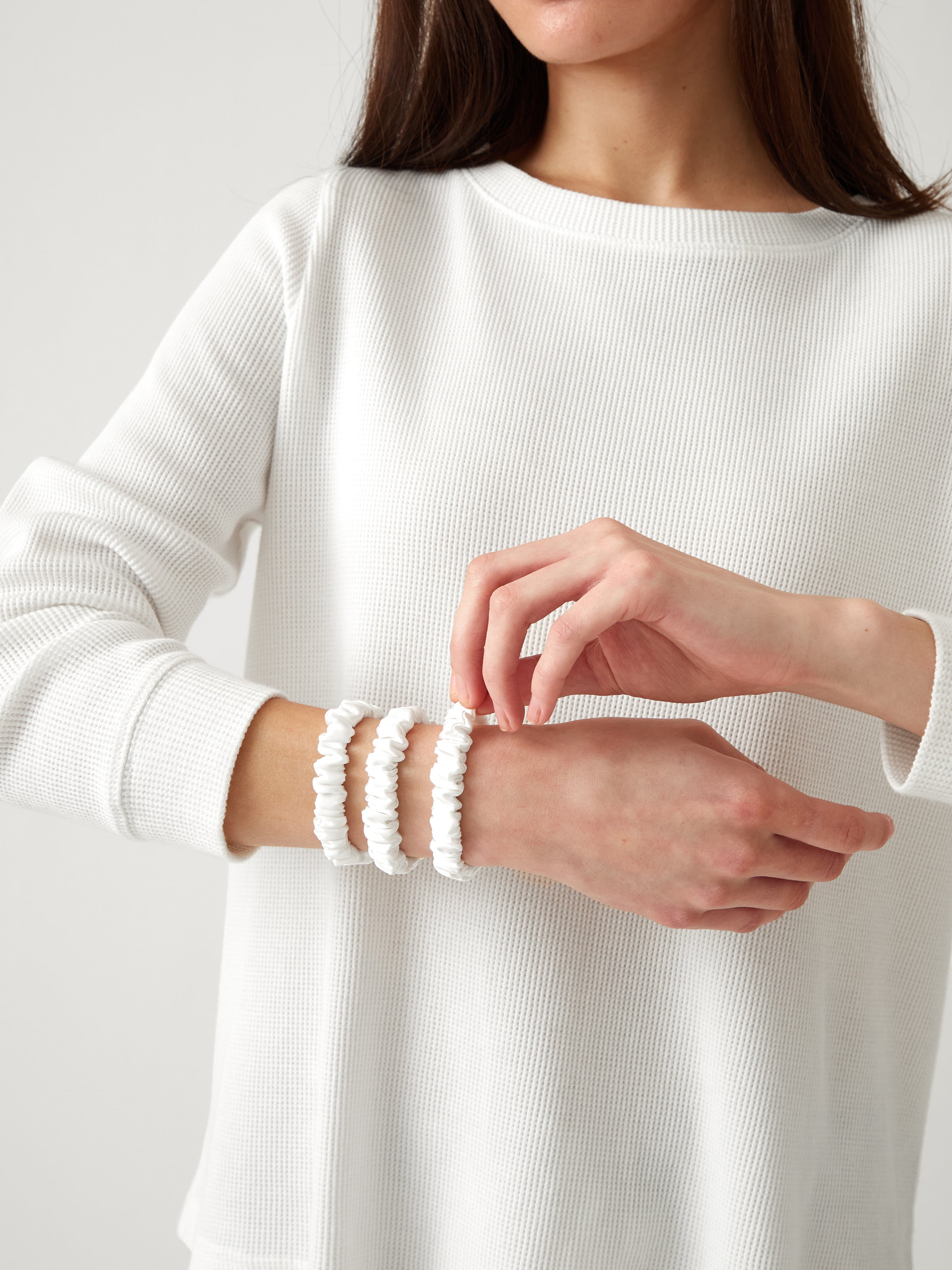 Silk Hair Scrunchie Set of 3 | White-2
