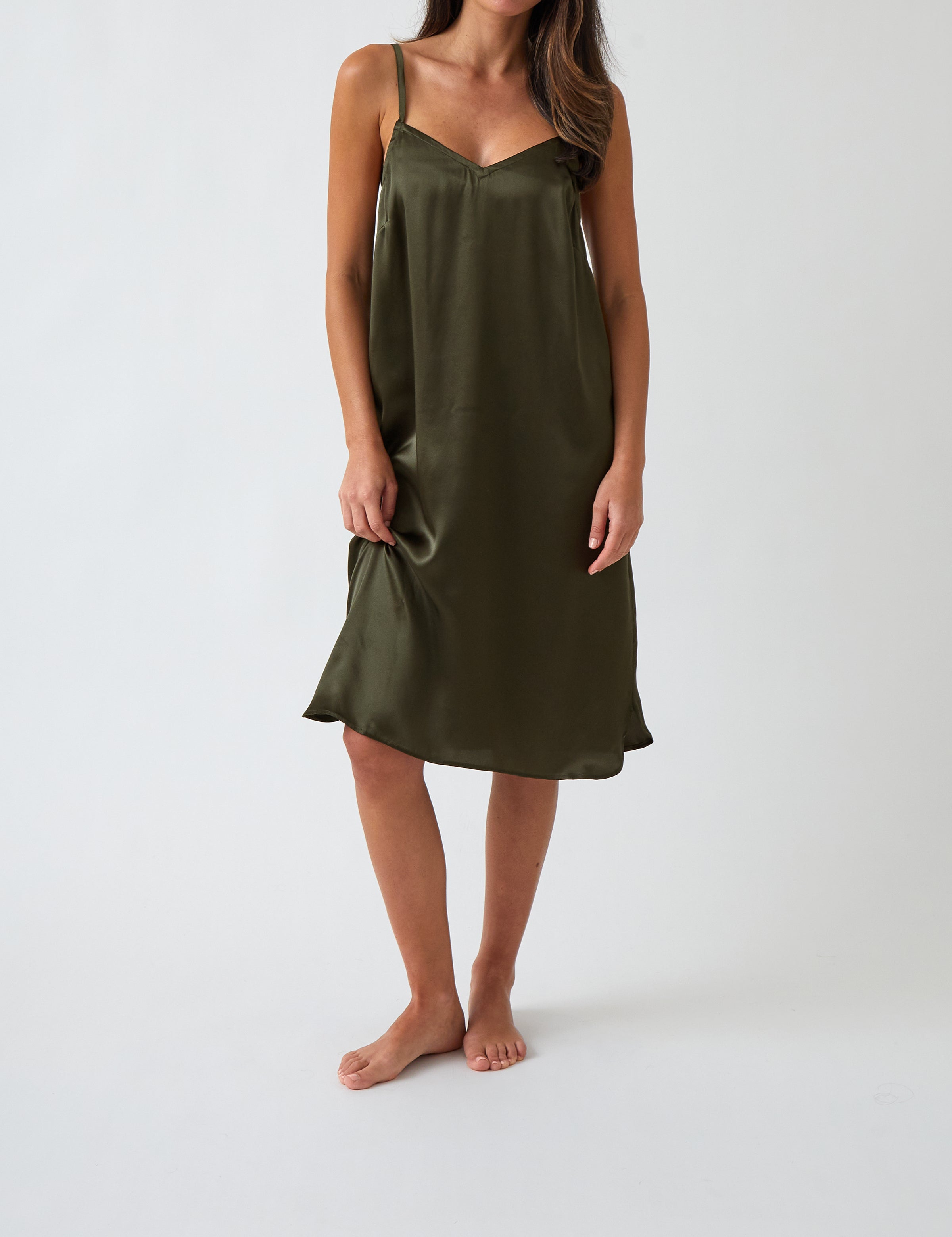 Silk Midi Nightie | Olive-1