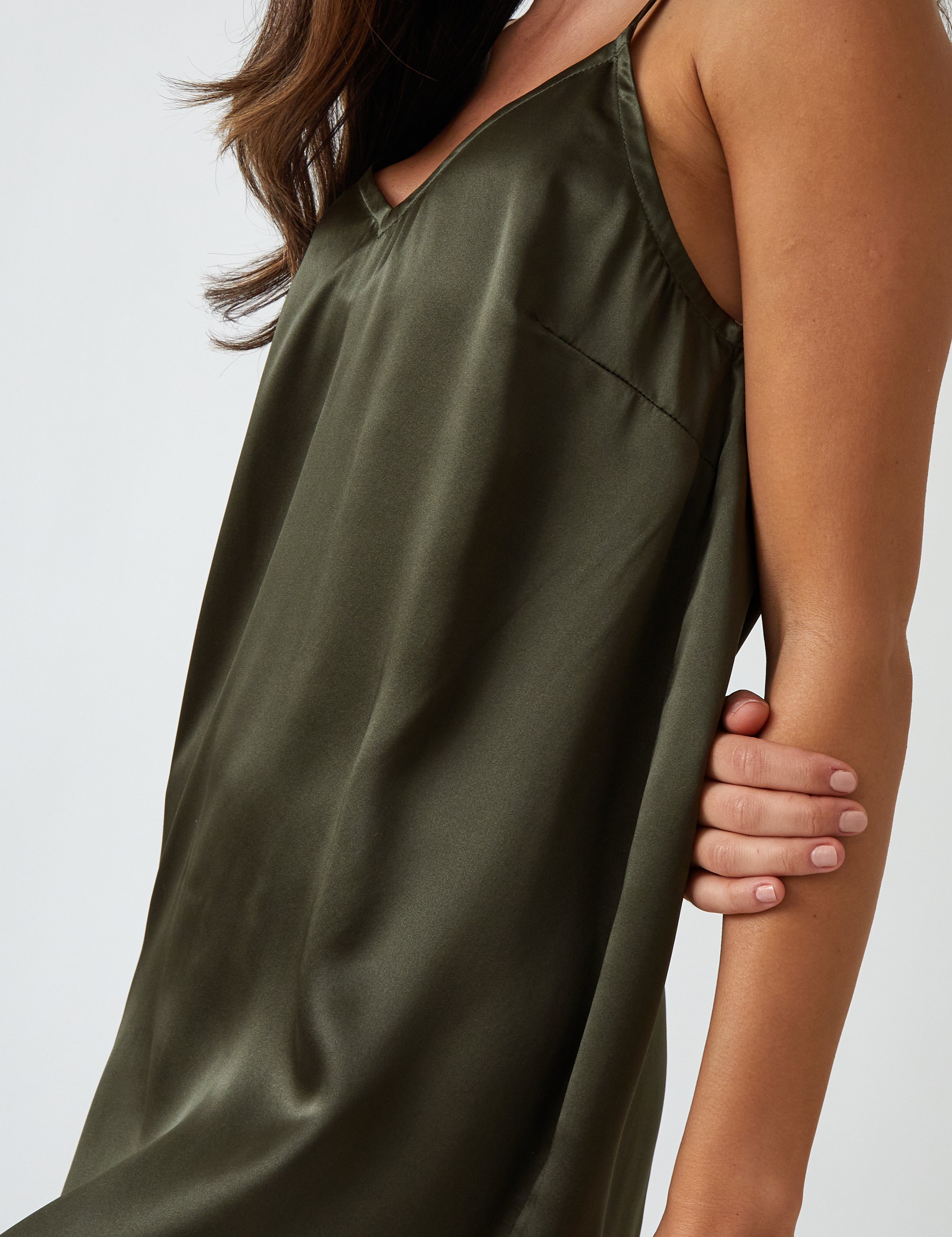 Silk Midi Nightie | Olive-2