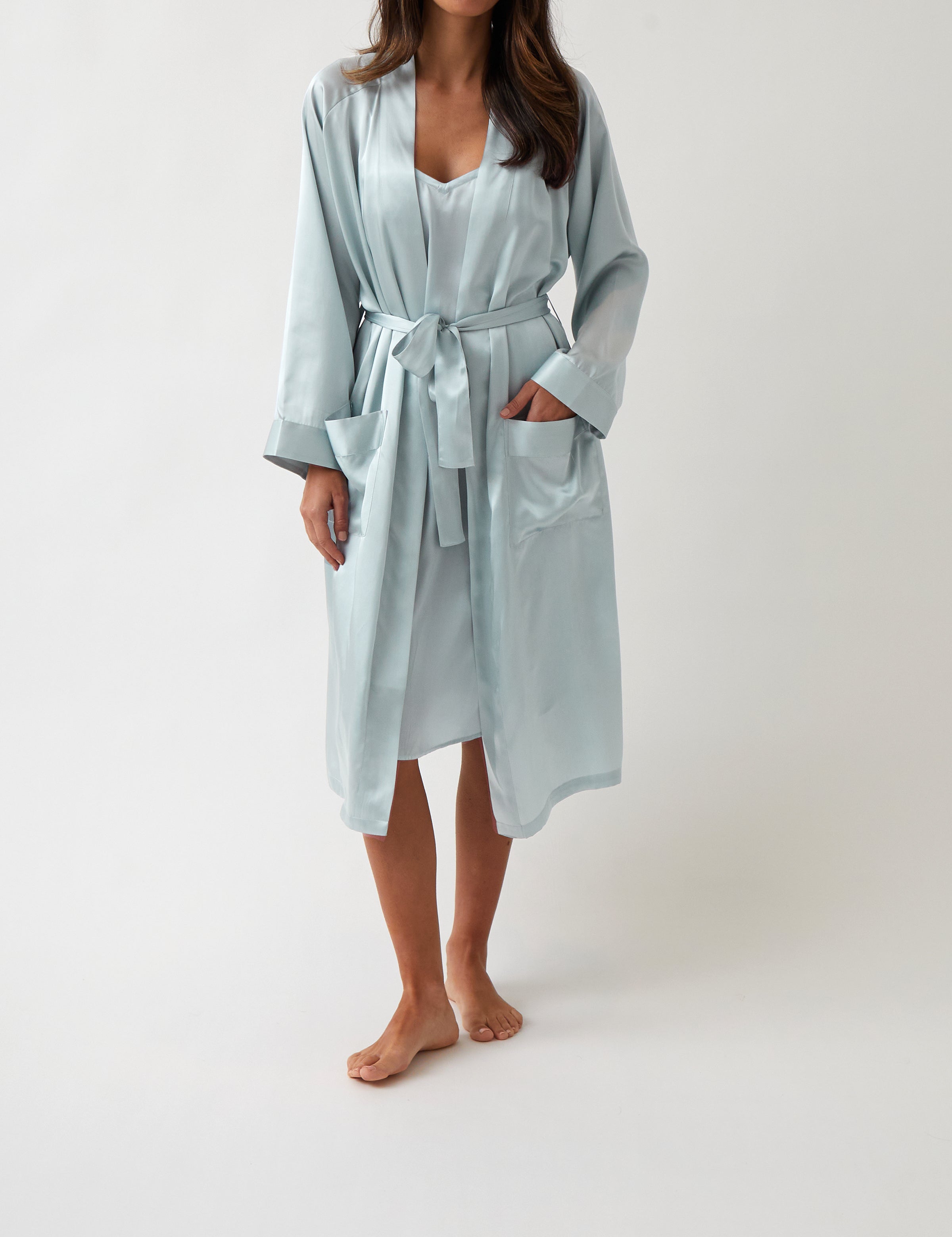 Silk Midi Robe | Sky Blue-1