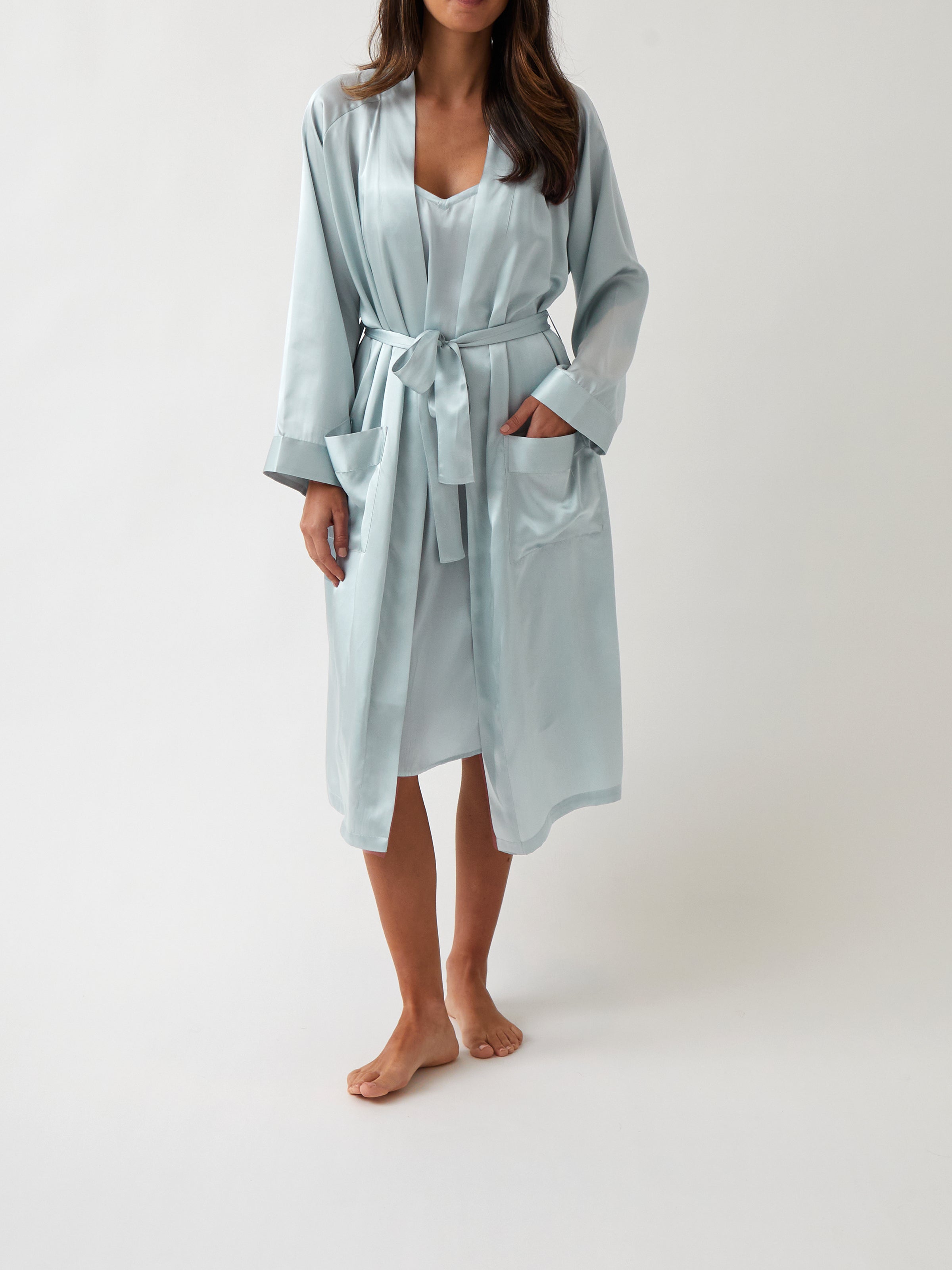 Silk Midi Robe | Sky Blue-1