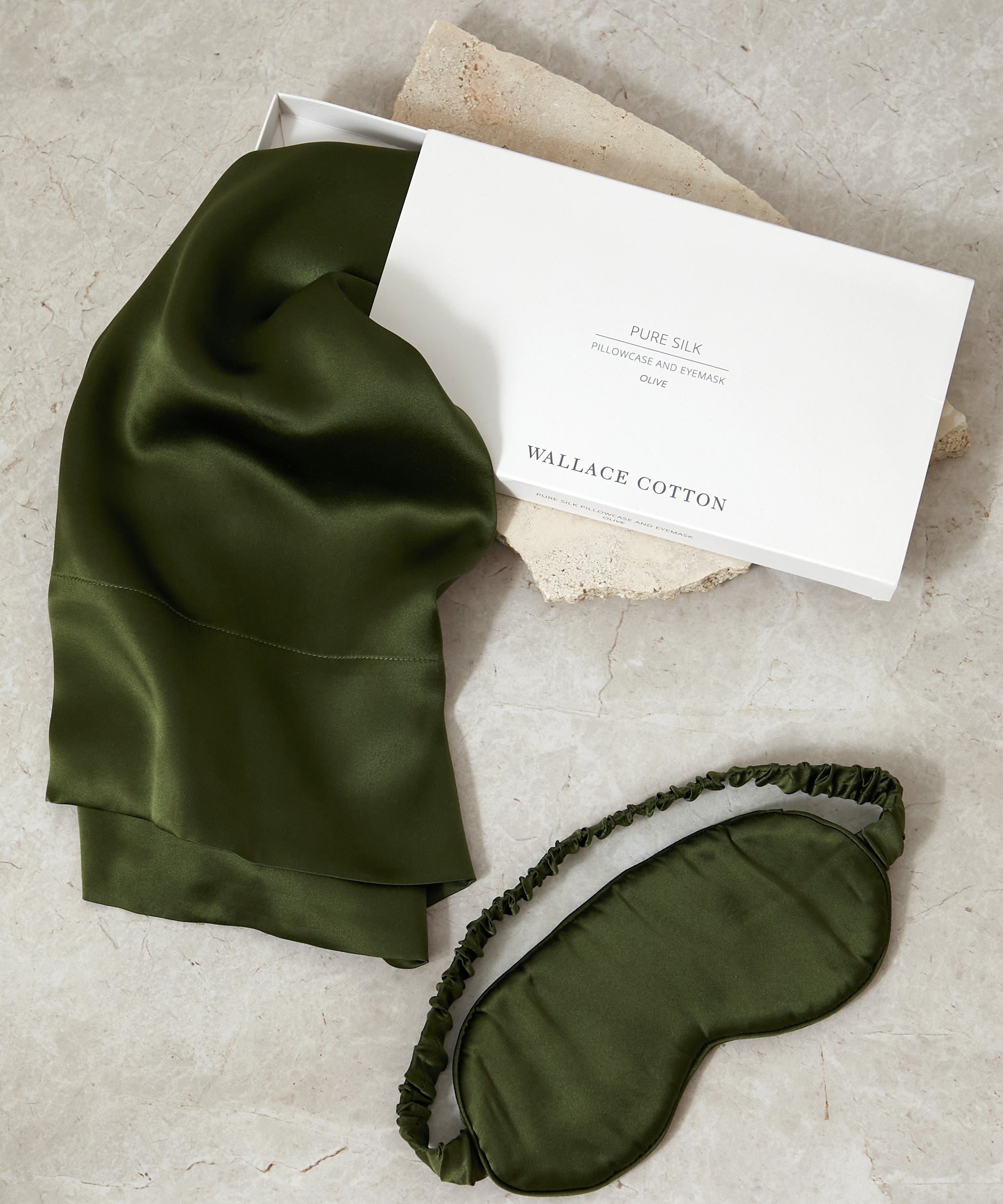 Silk Pillowcase & Eye Mask Gift Box Set | Olive-1