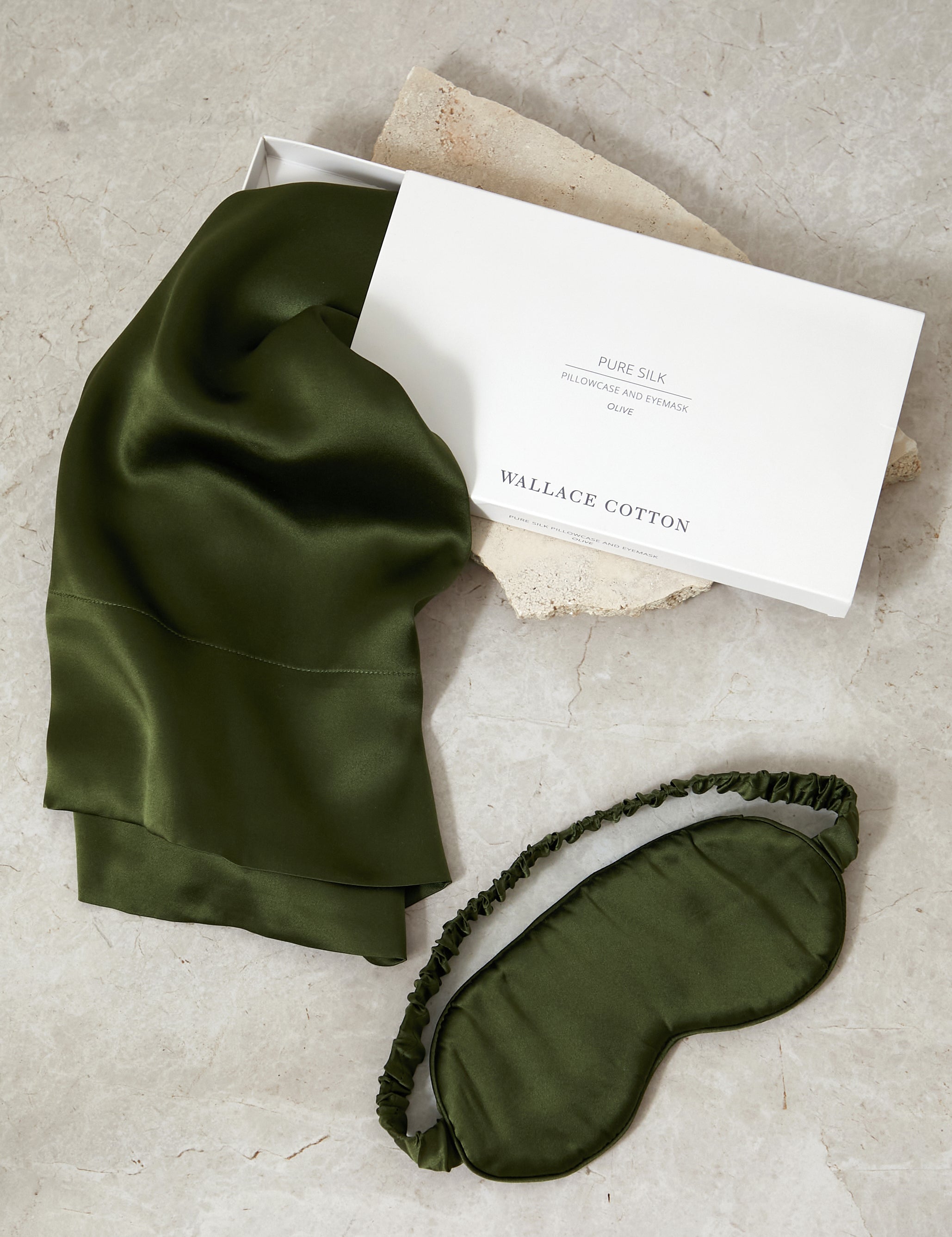 Silk Pillowcase & Eye Mask Gift Box Set | Olive-1