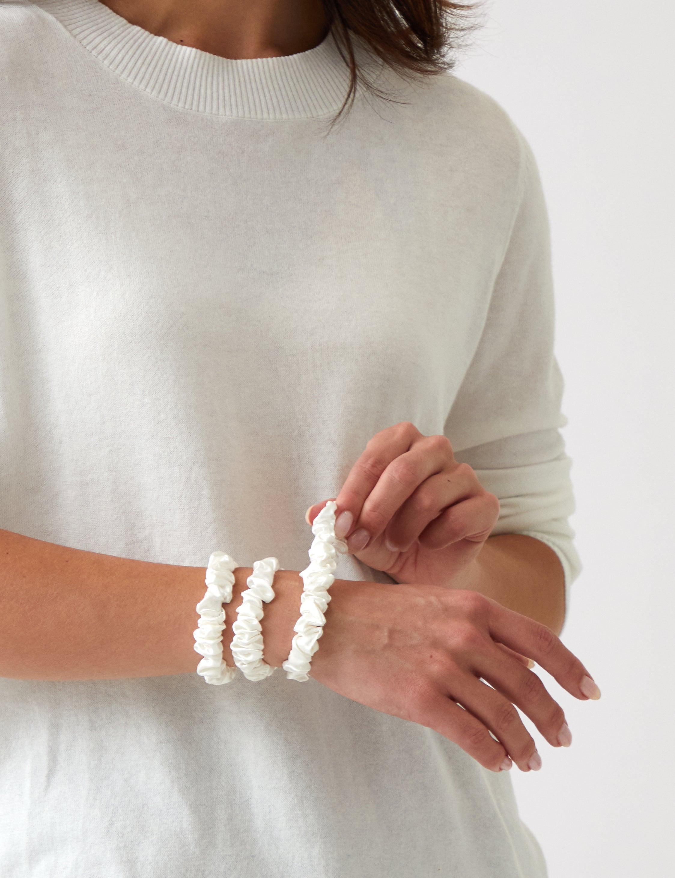 Silk Scrunchie Set of 3 | White-2