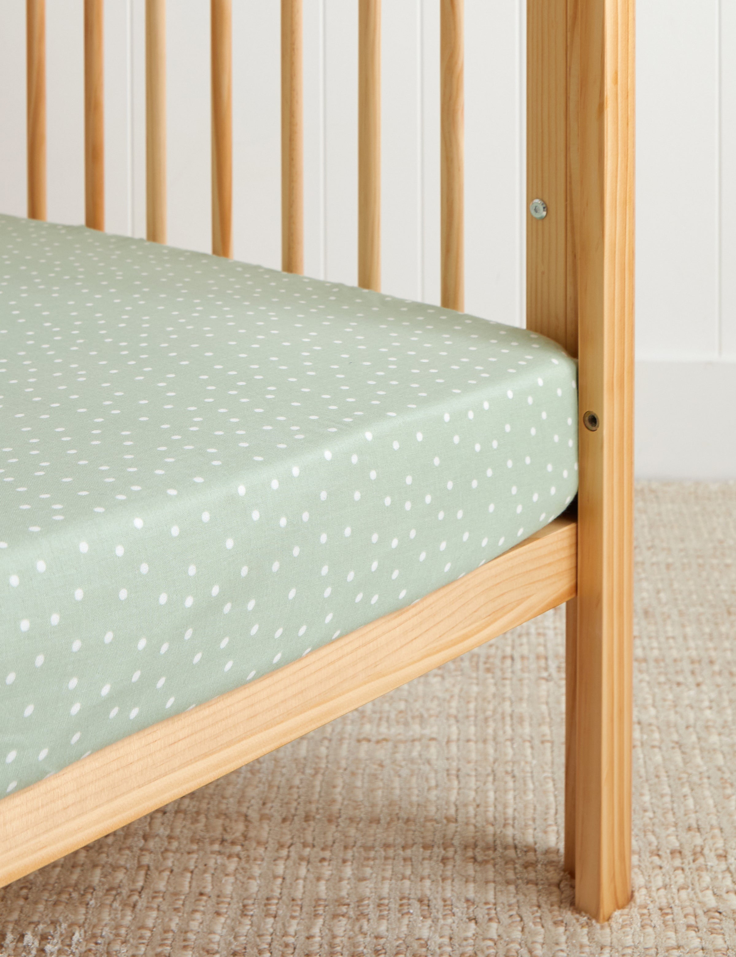 Up & Away Spot Muslin Cot Fitted Sheet | Green Spot-1