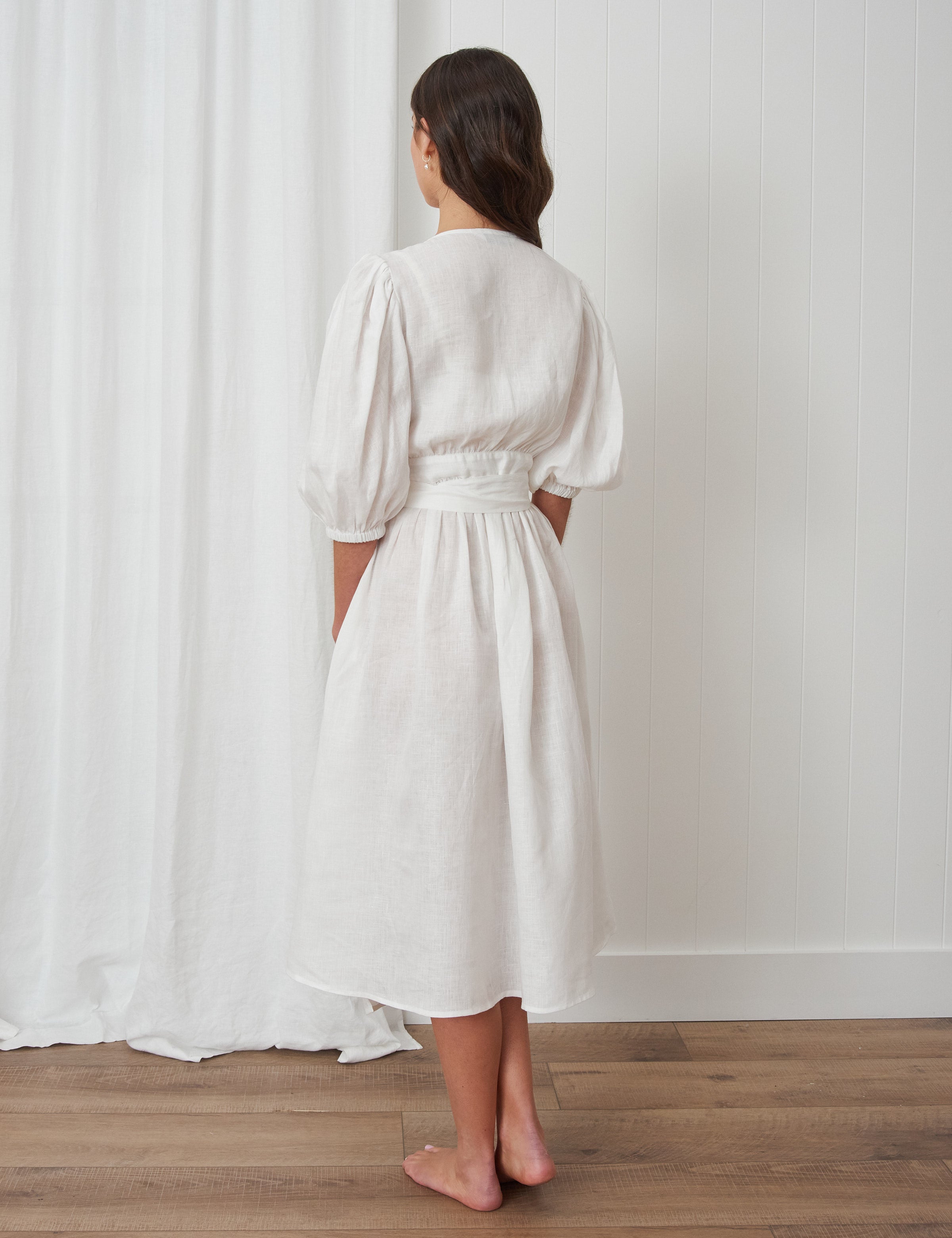 Voyager Linen Wrap Dress | White-4