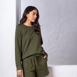 Weekend Cotton Knit Lounge Shorts | Olive-5